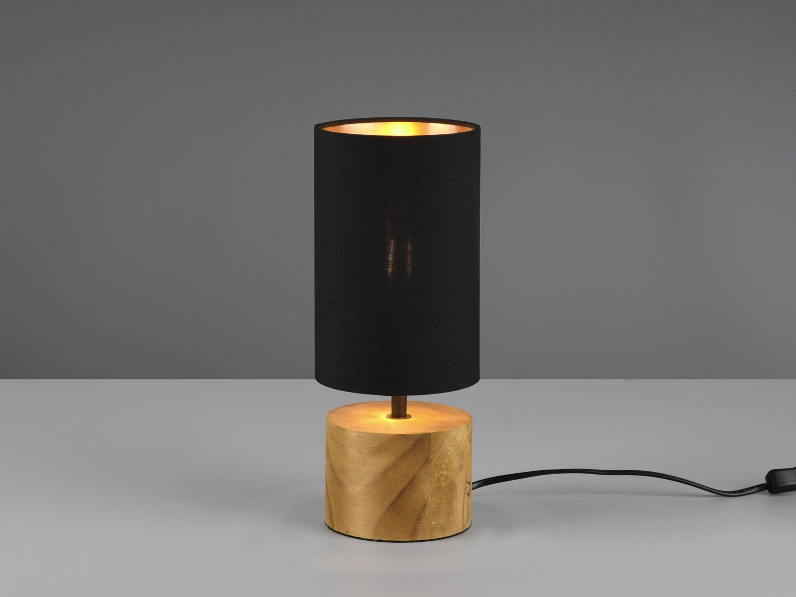 Reality Leuchten LED Nachttischlampe, Dimmfunktion, LED wechselbar, Warmweiß, mit Holz-Fuß und Stoffschirm für Fensterbank & Nachtschrank Höhe 30cm