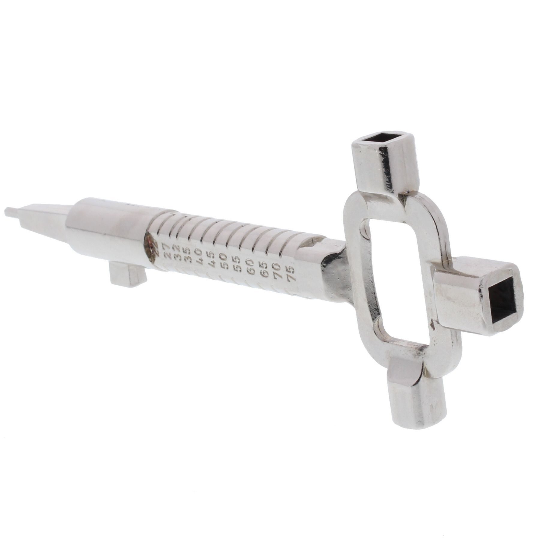 ToniTec Bauschlüssel Bauschlüssel mit Messskala für Zylinderlängen, lange Ausführung, (ein Türöffnungswerkzeug und einen Vierkant-Dornschlüssel, 1 St), mit Flaschenöffner