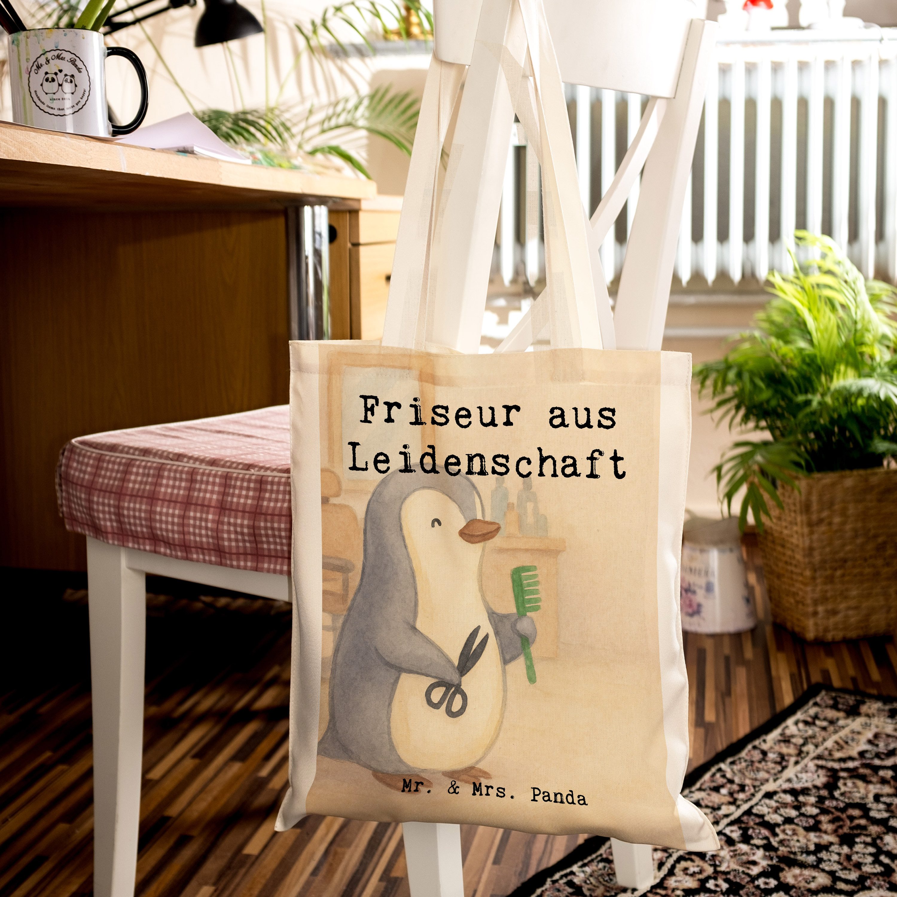 Mr. & Mrs. Panda Tragetasche Friseur Leidenschaft Design, Tote Bag, Weiß, Shopping Tasche, Frisör, (Packung), umhängetasche baumwolle Freizeittasche einkaufsshopper