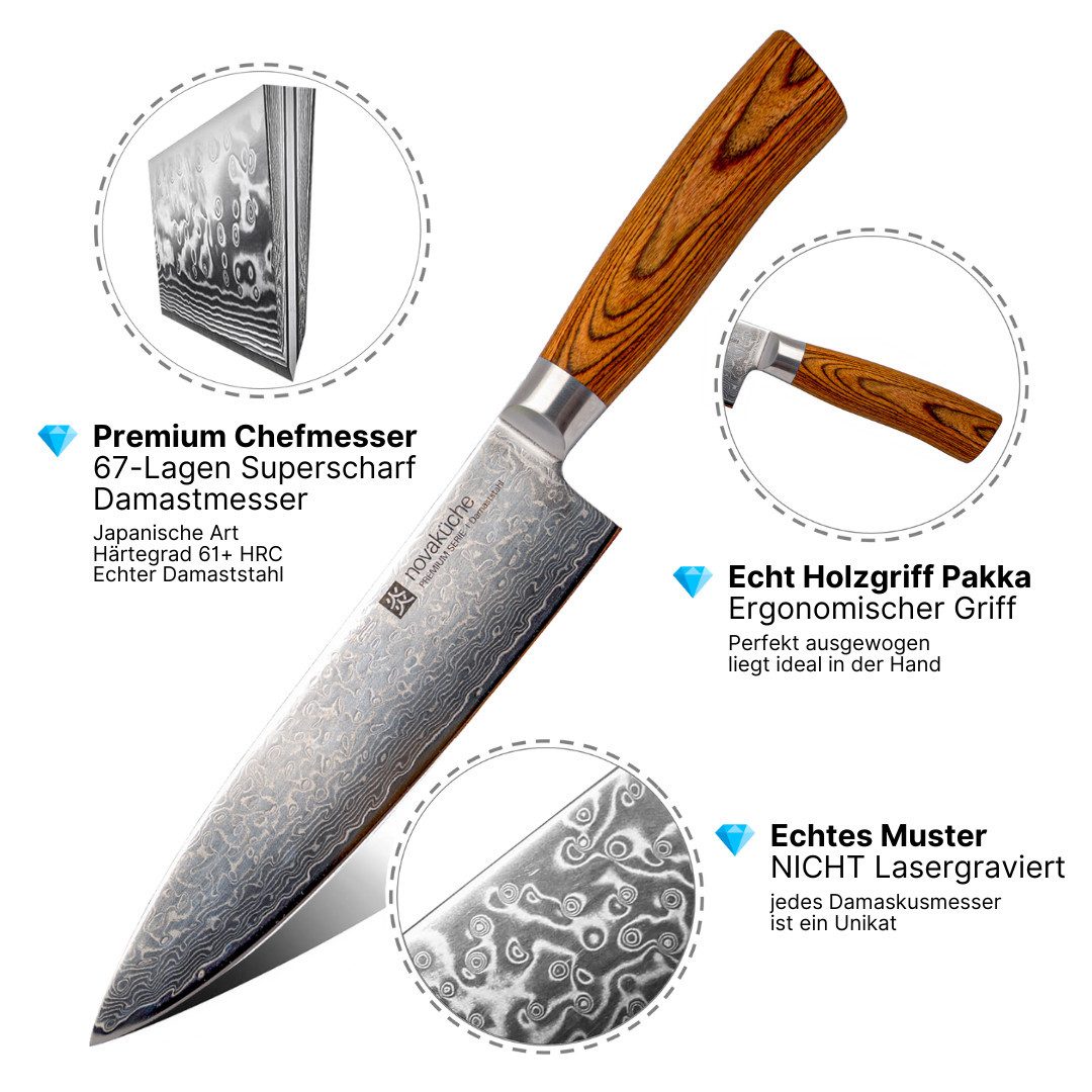 LIVINA HOME Damastmesser Profi Chefmesser mit scharfer 20 cm Klinge aus 67 Lagen, Damaststahl, Damast Messer Japanischer Art, Geschenkbox, Oster Deal Sale! – Bild 2 von 5