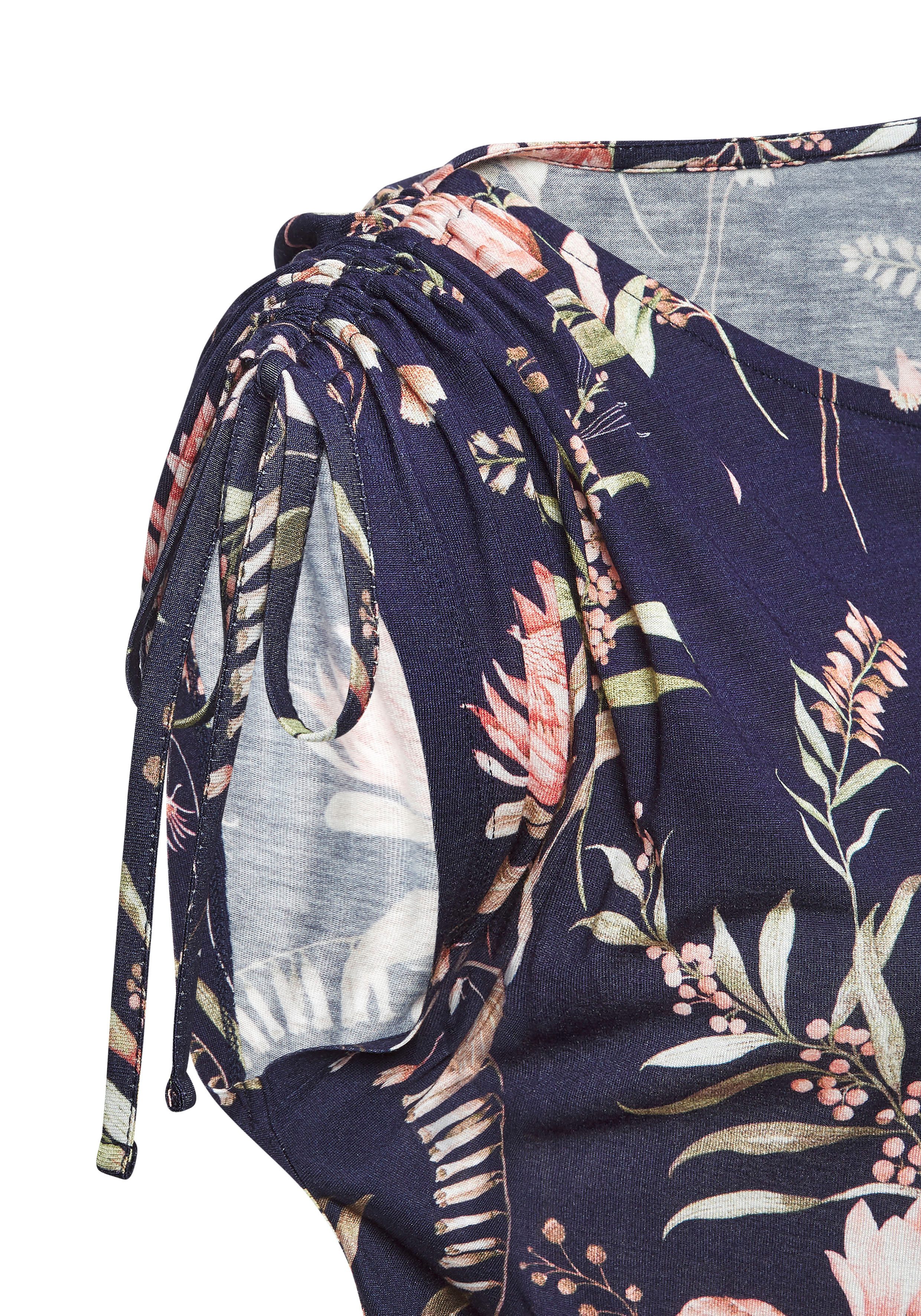 Vivance Jerseykleid mit Blumenprint und Raffungen auf den Schultern lockeres Sommerkleid, Strandkleid, Druckkleid, Viskosekleid