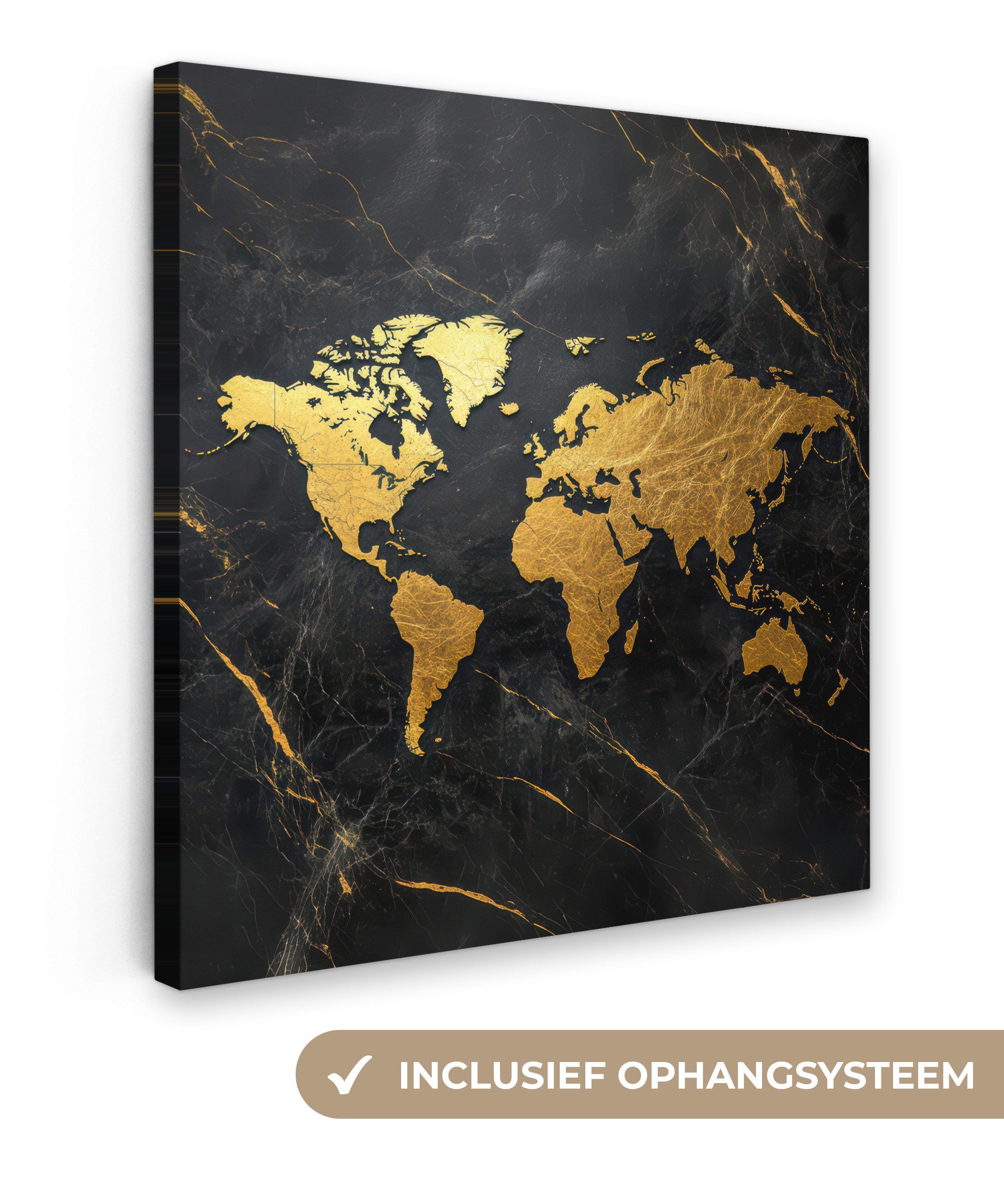 Leinwandbild Weltkarte - Gold - Marmor