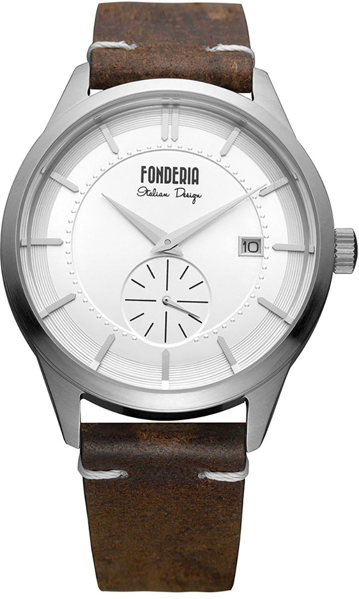 Fonderia Quarzuhr Fonderia Herren Uhr P-6A009US1 Leder, Herren Armbanduhr rund, groß (ca. 41mm), Lederarmband braun