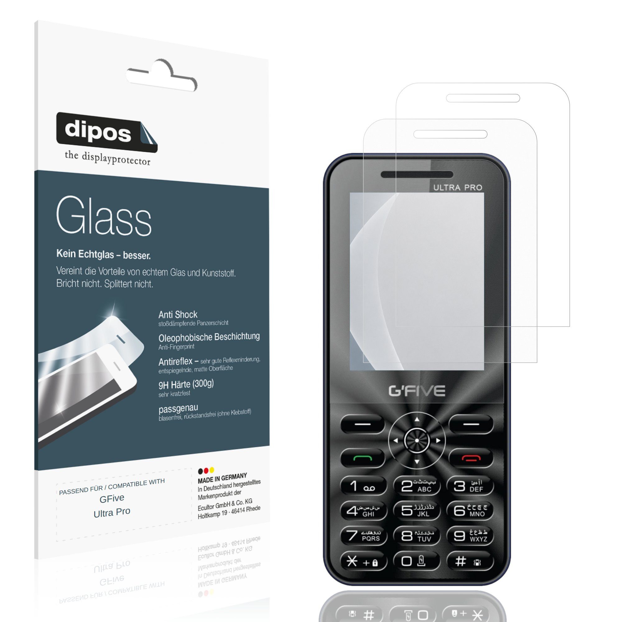 dipos Displayschutzfolie Schutzfolie für GFive Ultra Pro, 2 Stück, Displayschutz Schutz Folie Made in Germany