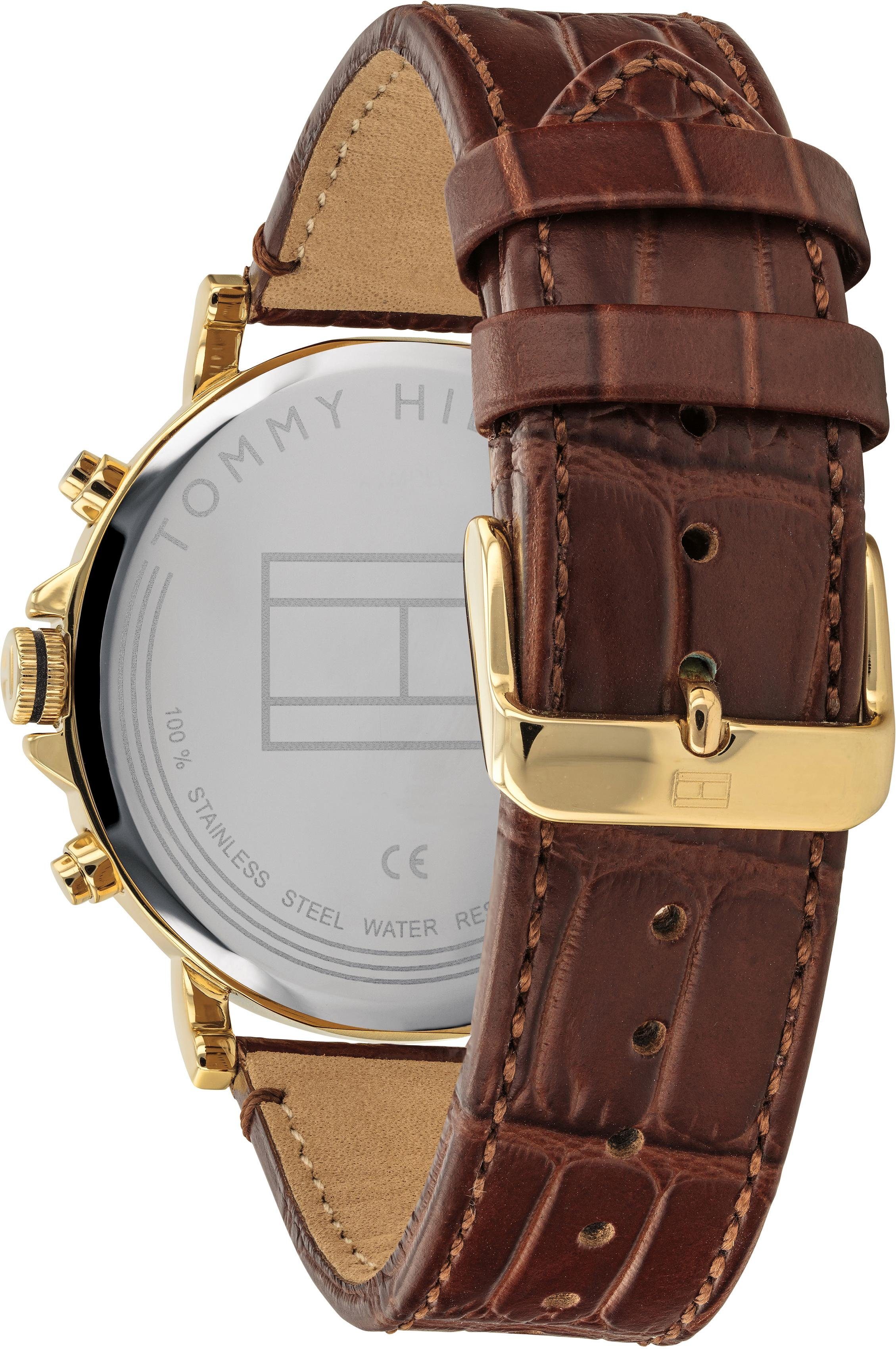 Tommy Hilfiger Multifunktionsuhr DANIEL 1710380, Quarzuhr, Armbanduhr, Herrenuhr, Datum, Lederarmband