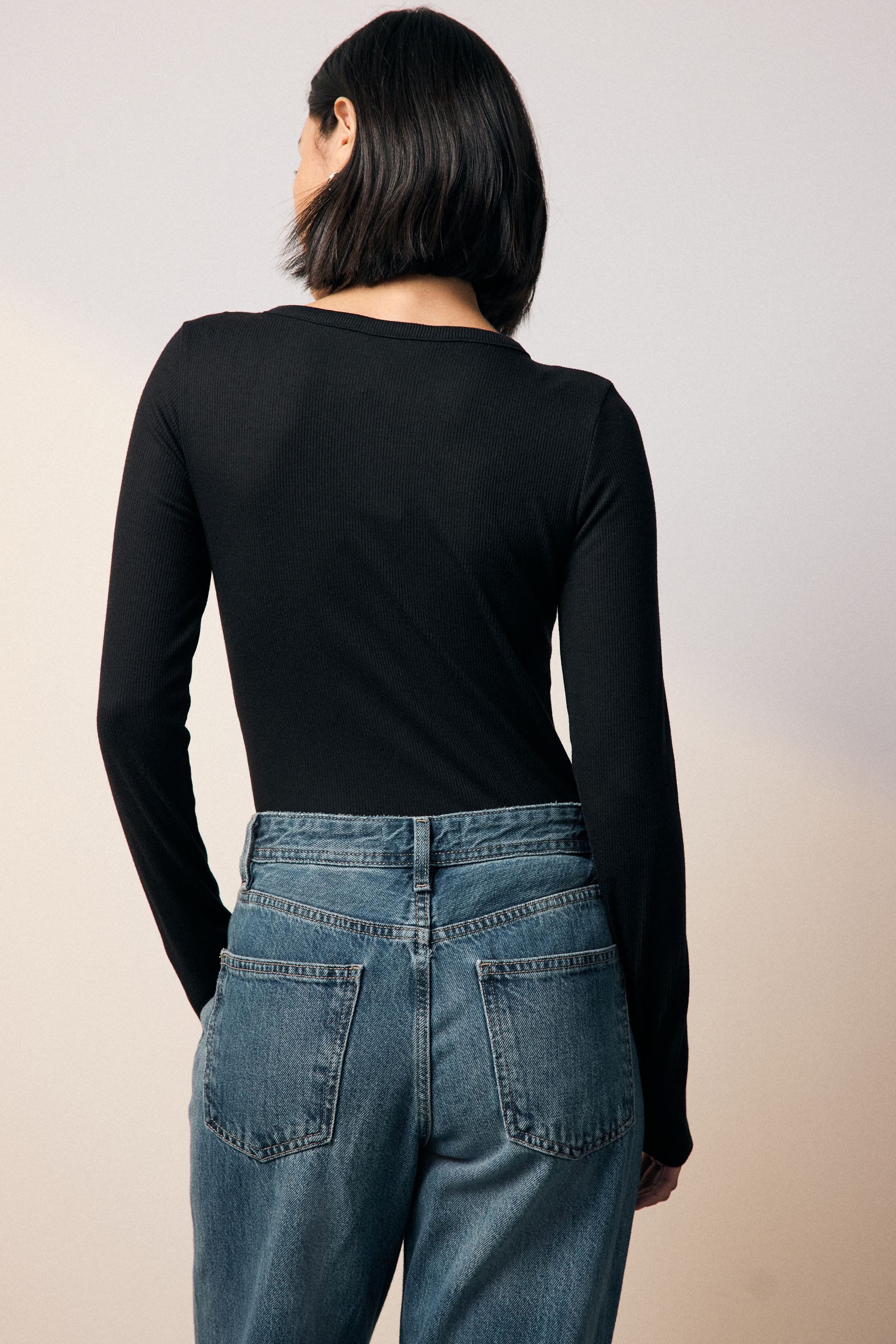 Next Langarmbody Gerippter, langärmliger Henley-Body (1-tlg)