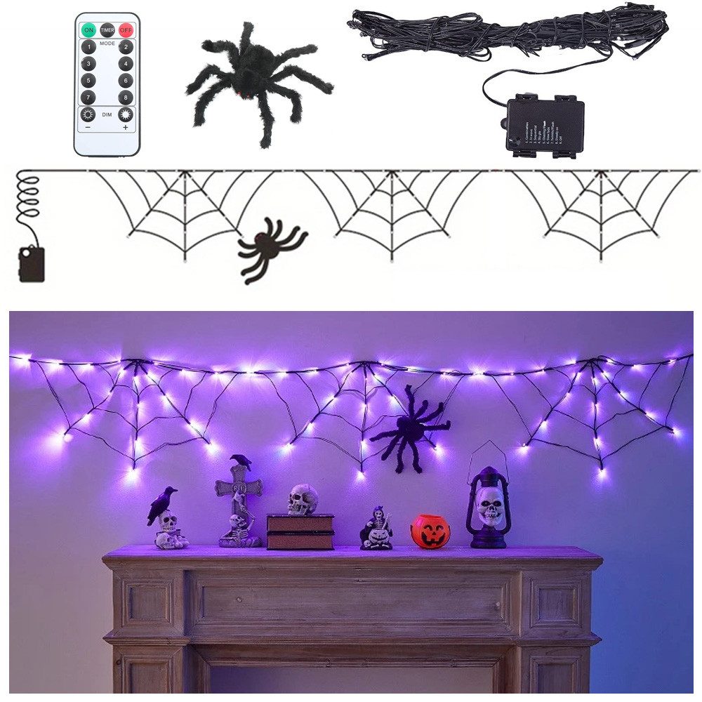 QUBEBU LED-Lichternetz Halloween Dekorationen Lichter, Spinnennetz günstig online kaufen