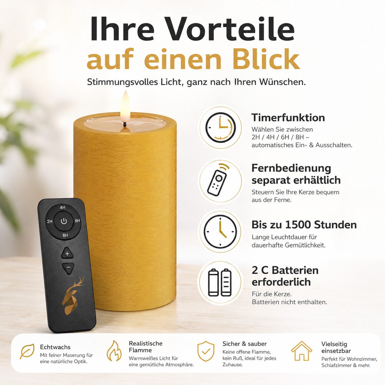 ReWu LED-Kerze Deluxe Homeart Unique Stumpenkerzen