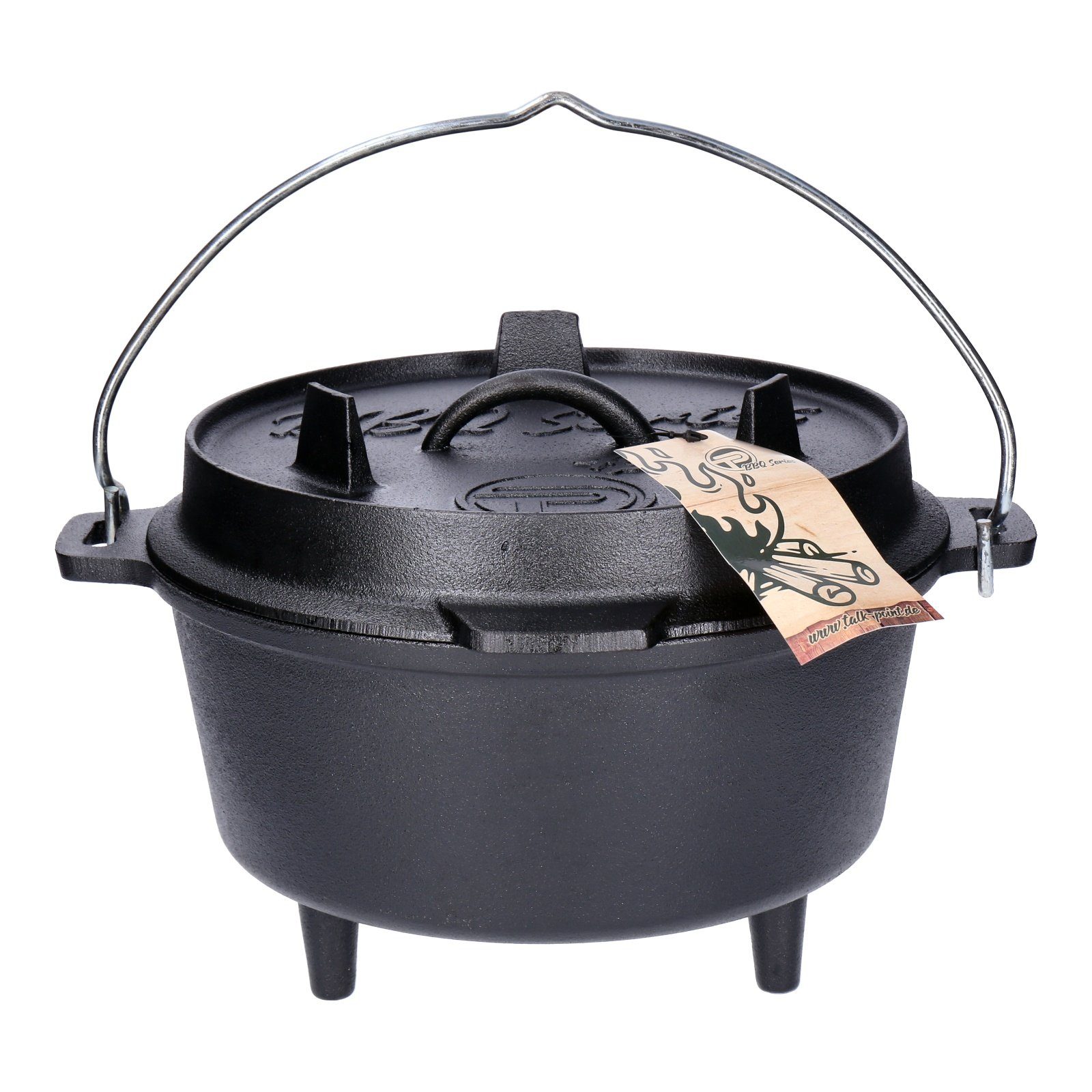 TP Schmortopf Dutch Oven aus Gusseisen, BBQ Kessel mit Füßen Deckel, robuster Feuert