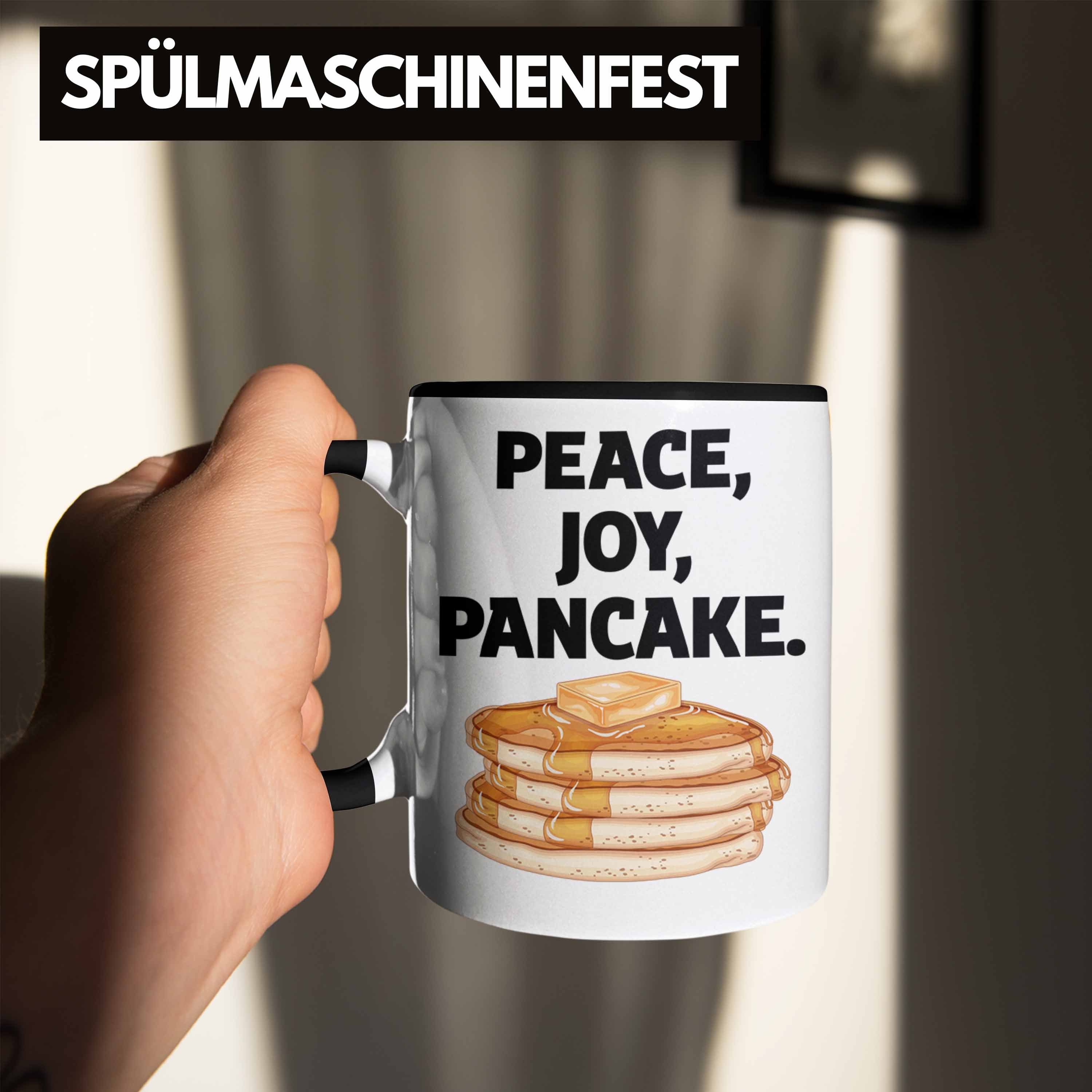 Trendation Tasse Peace Pfannkuchen Geschenk Kaffee-Becher Joy Schwarz Eierkuchen Tasse Pancake