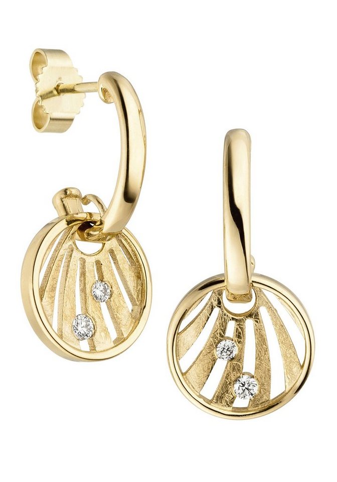 JOBO Paar Creolen Ohrringe mit 4 Diamanten, 585 Gold eismatt