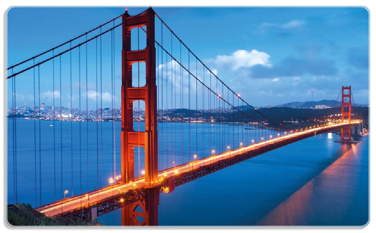 Wallario Frühstücksbrett Golden Gate Bridge in San Francisco USA, ESG-Sicherheitsglas, (inkl. rutschfester Gummifüße 4mm, 1-St), 14x23cm
