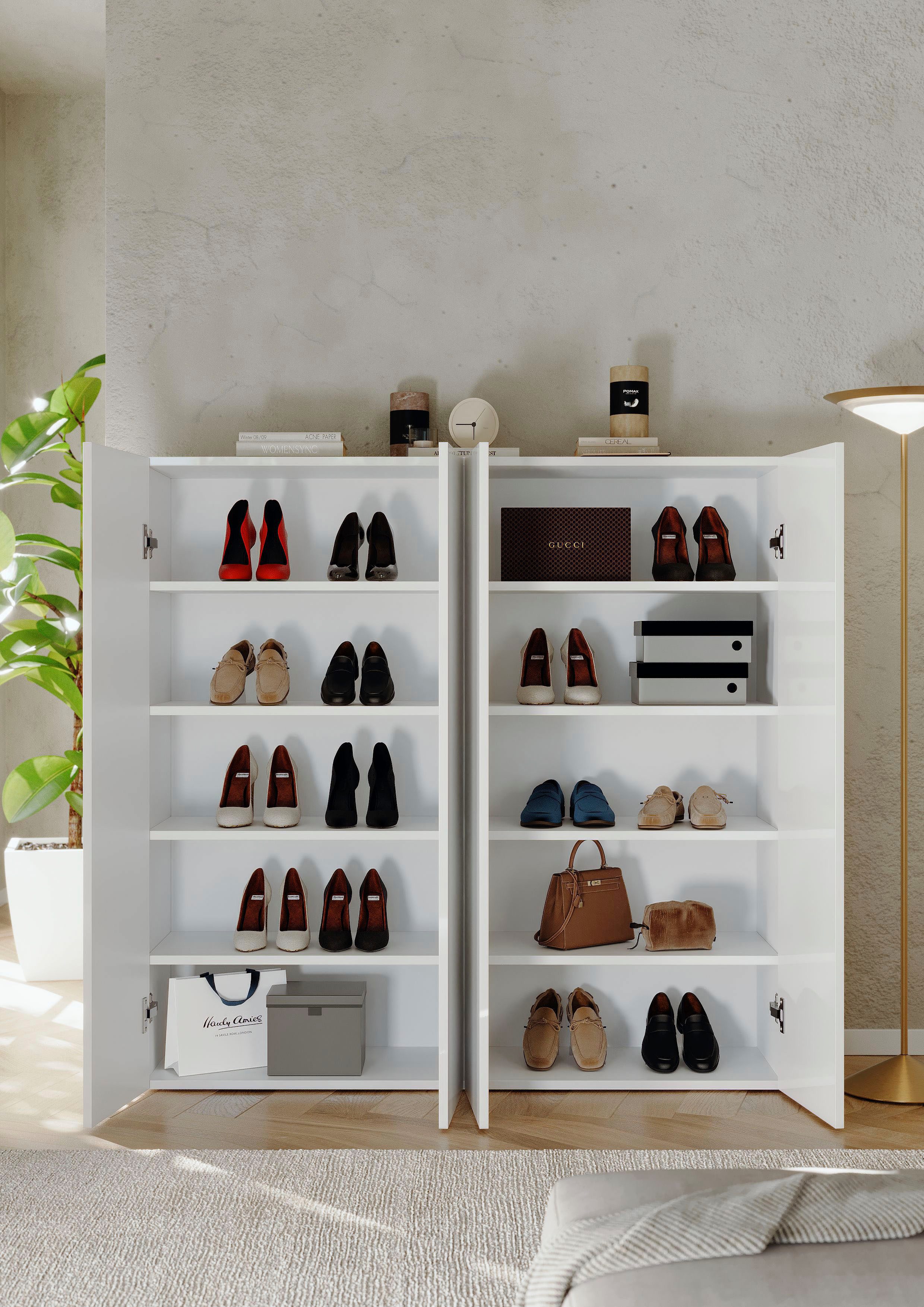 OTTO home Schuhschrank SMILE Breite 124 cm, Höhe 114 cm, Schuhregal mit 5 Ebenen, 10 Fächer, Schuhkommode in Weiss Hochglanz Lack – Bild 5 von 5