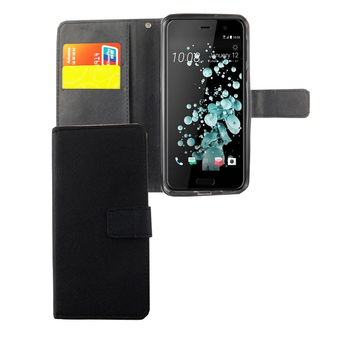 König Design Handyhülle HTC U Play, HTC U Play Handyhülle Bookcover Schwarz
