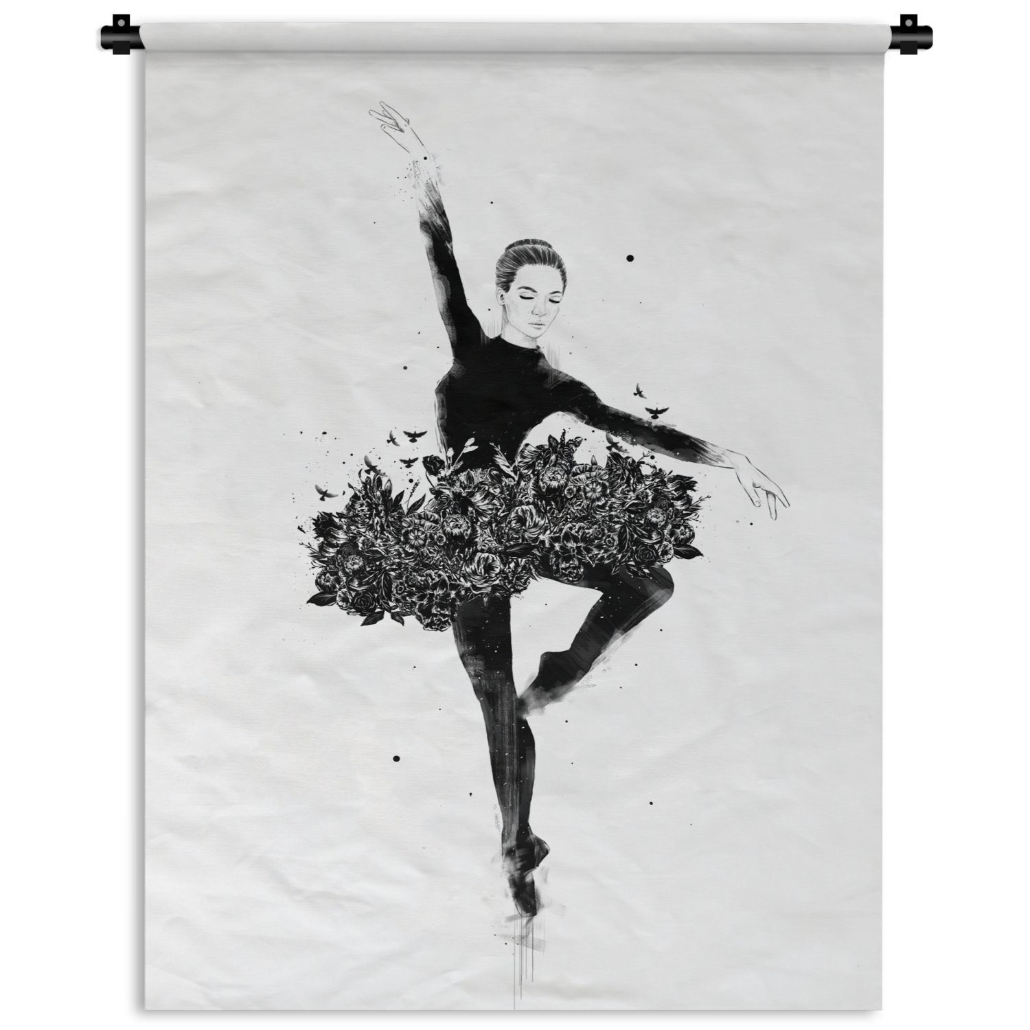 - Blumen an - Ballerina der für Frau Schlafzimmer MuchoWow - Tapisserie, - Wohnzimmer, Tanz Natur, Wand, Wanddekoobjekt Deko