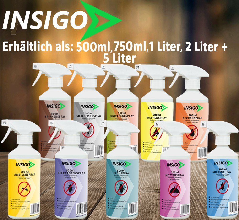 INSIGO Insektenspray Anti / Langzeitwirkung geruchsarm, mit Milben-Spray Milben-Mittel l, Ungezieferspray, Wasserbasis, ätzt 1 auf nicht, brennt
