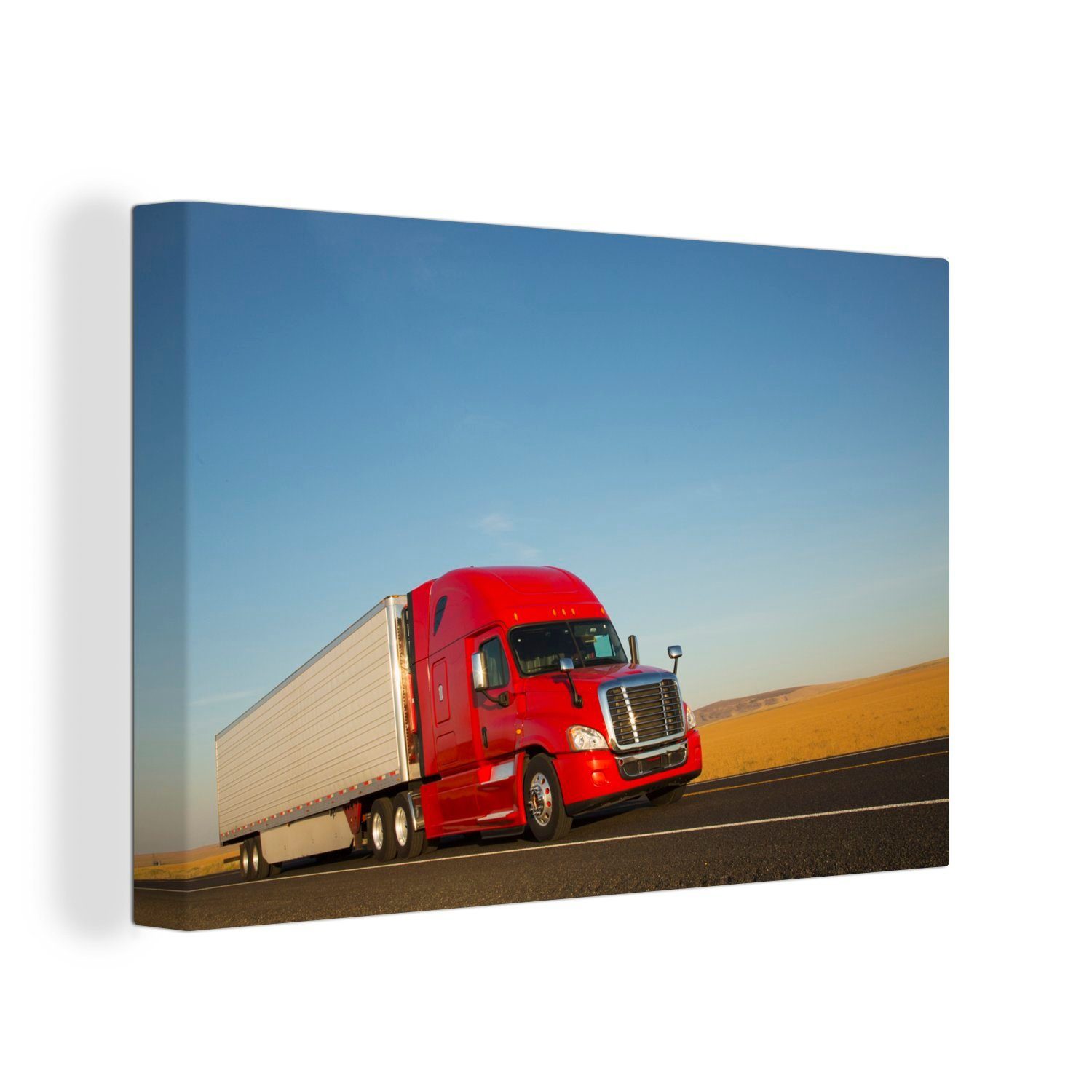 OneMillionCanvasses® Leinwandbild Rot gefärbter Lastkraftwagen, (1 St), Wandbild Leinwandbilder, Aufhängefertig, Wanddeko, 30x20 cm