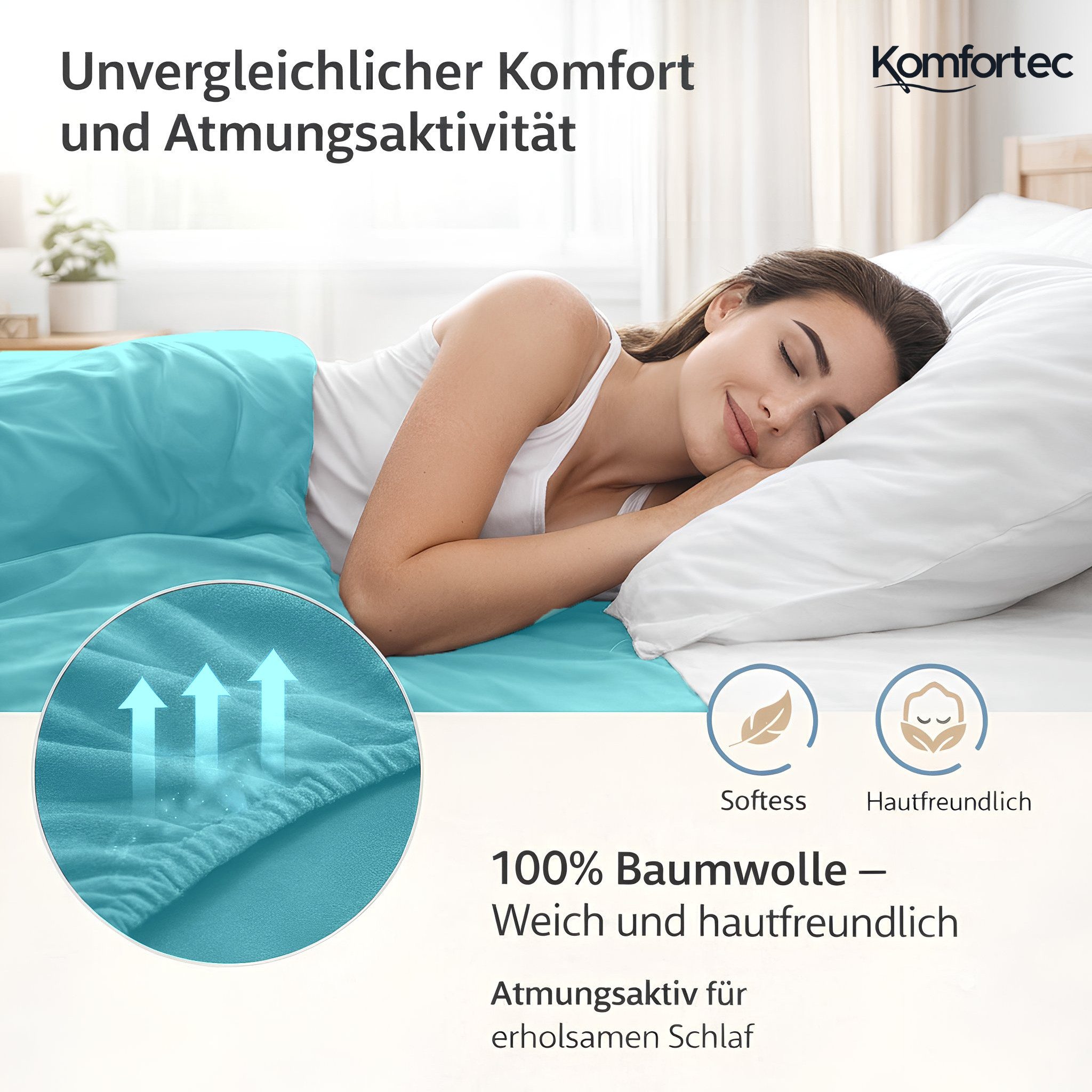 Komfortec Spannbettlaken Jersey Spannbettuch, 90x200, 140x200, 160x200, 180x200 oder 200x200 cm, 100% Baumwolle (135 g/m), Gummizug: Rundum, (1 Stück), OEKO-TEX – Bild 3 von 5