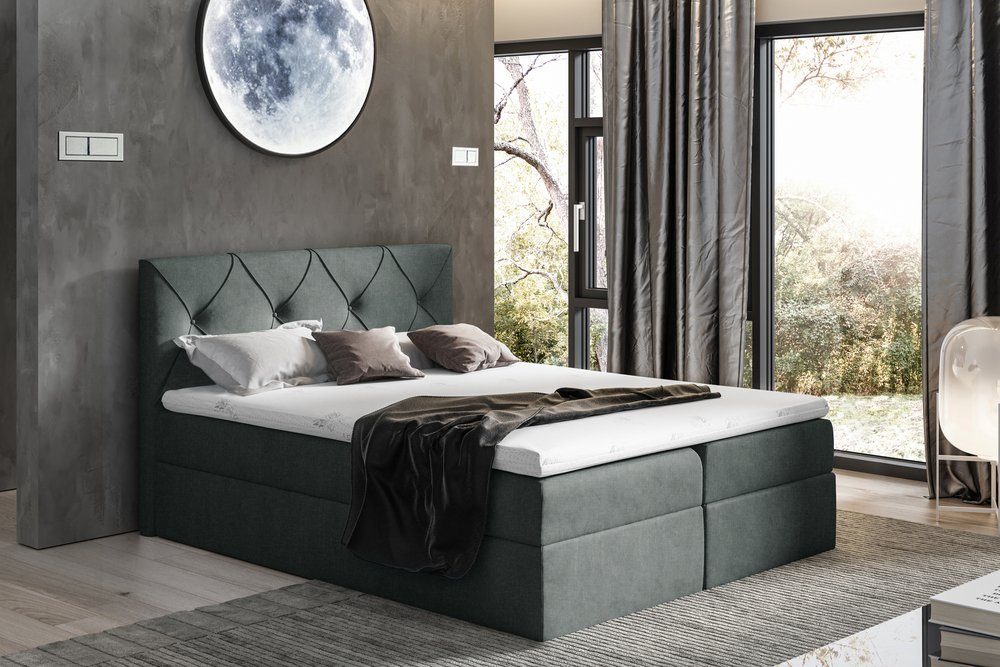 99rooms Boxspringbett Arian (Schlafzimmerbett, Bett), mit Bonellfederkern Matratze, Topper, Bettkasten, Kopfteil gepolstert