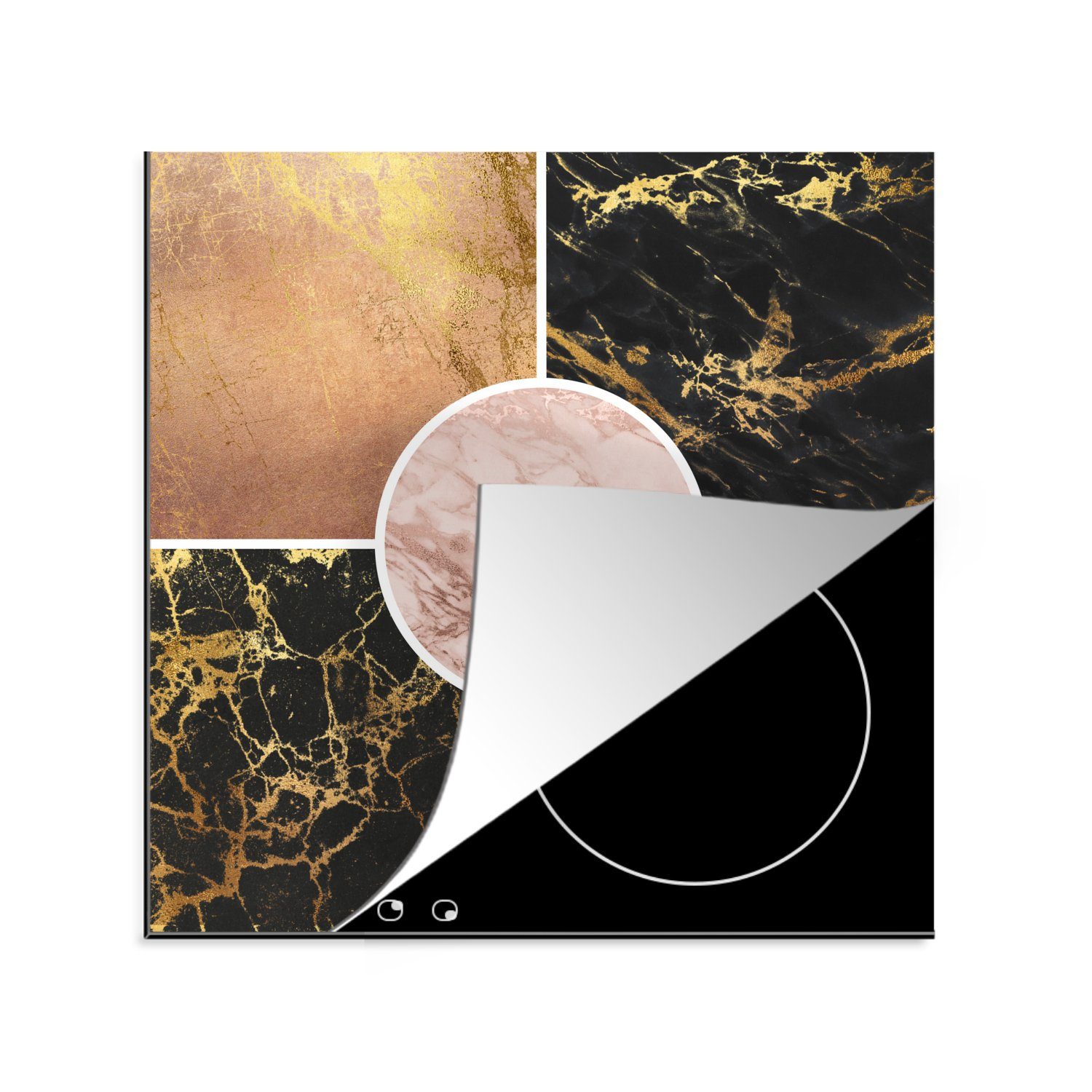 MuchoWow Ceranfeldabdeckung, cm, Herdblende-/Abdeckplatte Vinyl, (1 Gold Arbeitsplatte tlg), für - - Luxus, 78x78 Marmor küche