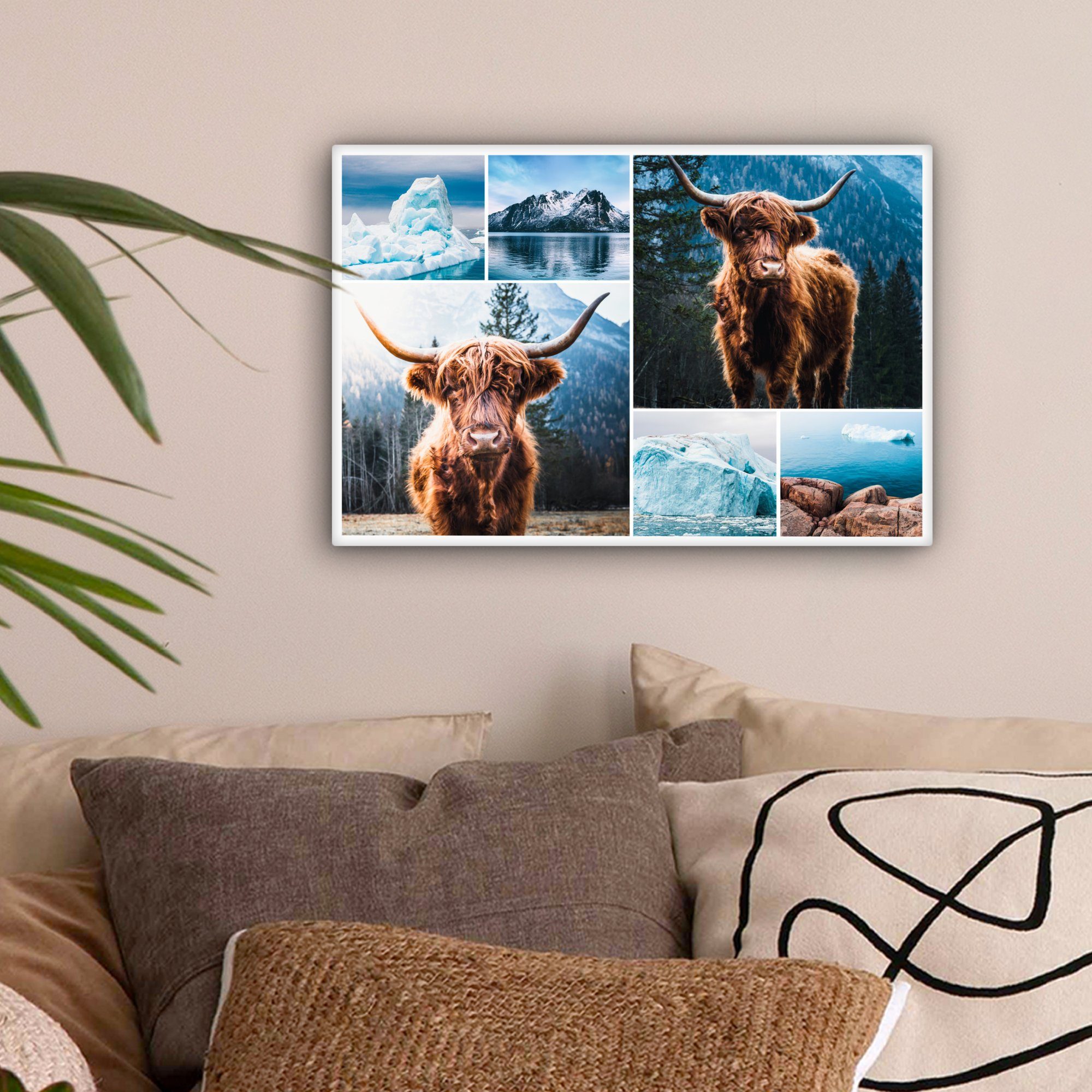 St), cm OneMillionCanvasses® Leinwandbild Wandbild Winter, Highlander Wanddeko, 30x20 Leinwandbilder, Schottischer Aufhängefertig, - (1 - Collage