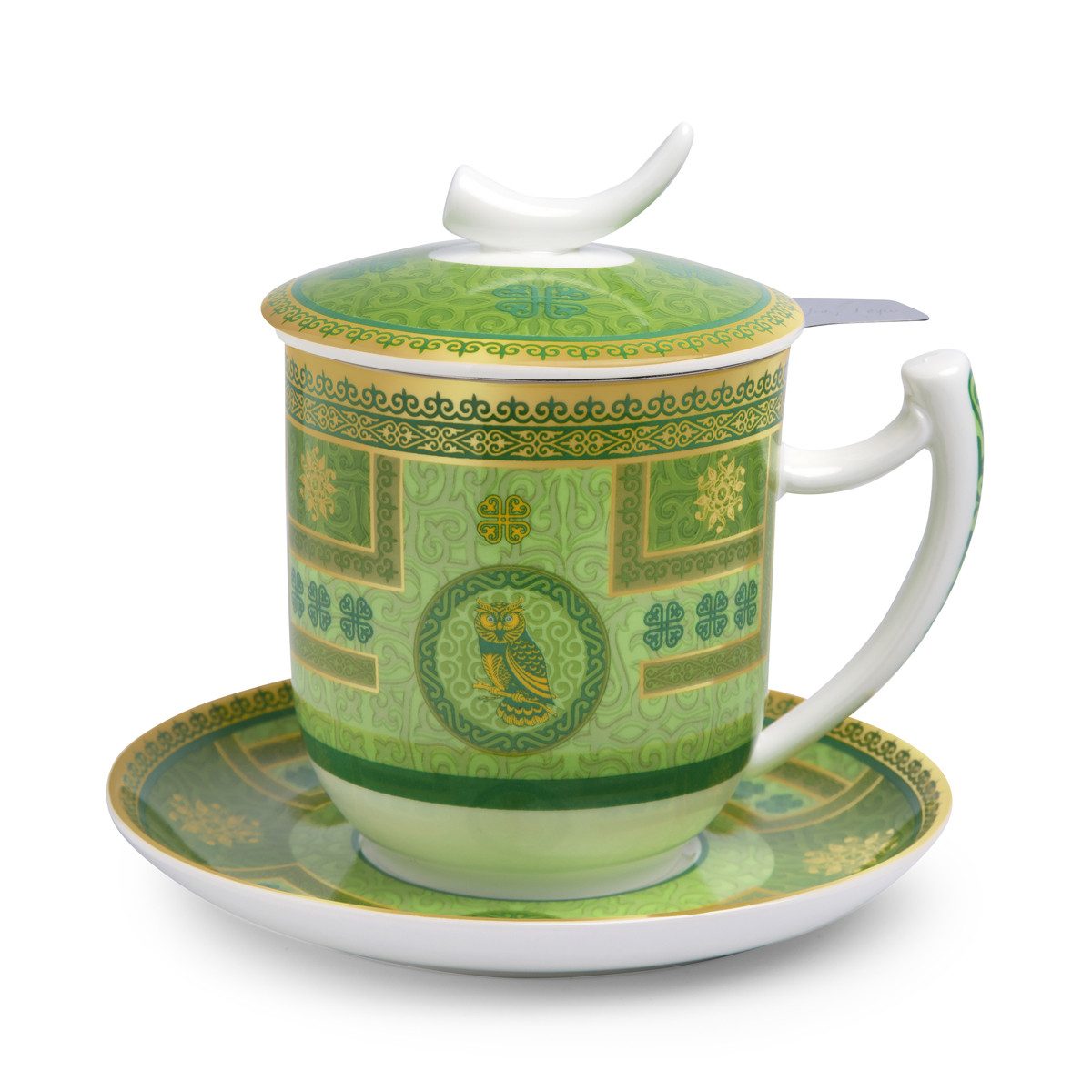 TeaLogic Tasse Elly Teetasse mit Untertasse, Sieb und Deckel Fine Bone China 0,35 L, 4-teilig