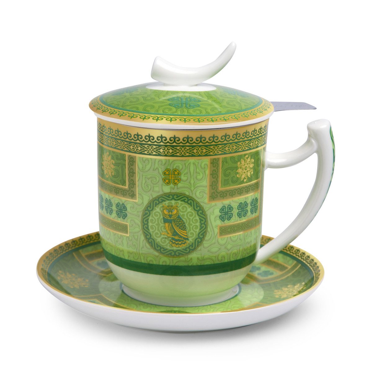 TeaLogic Tasse Elly Teetasse mit Untertasse, Sieb und Deckel Fine Bone China 0,35 L, 1-tlg., 4-teilig
