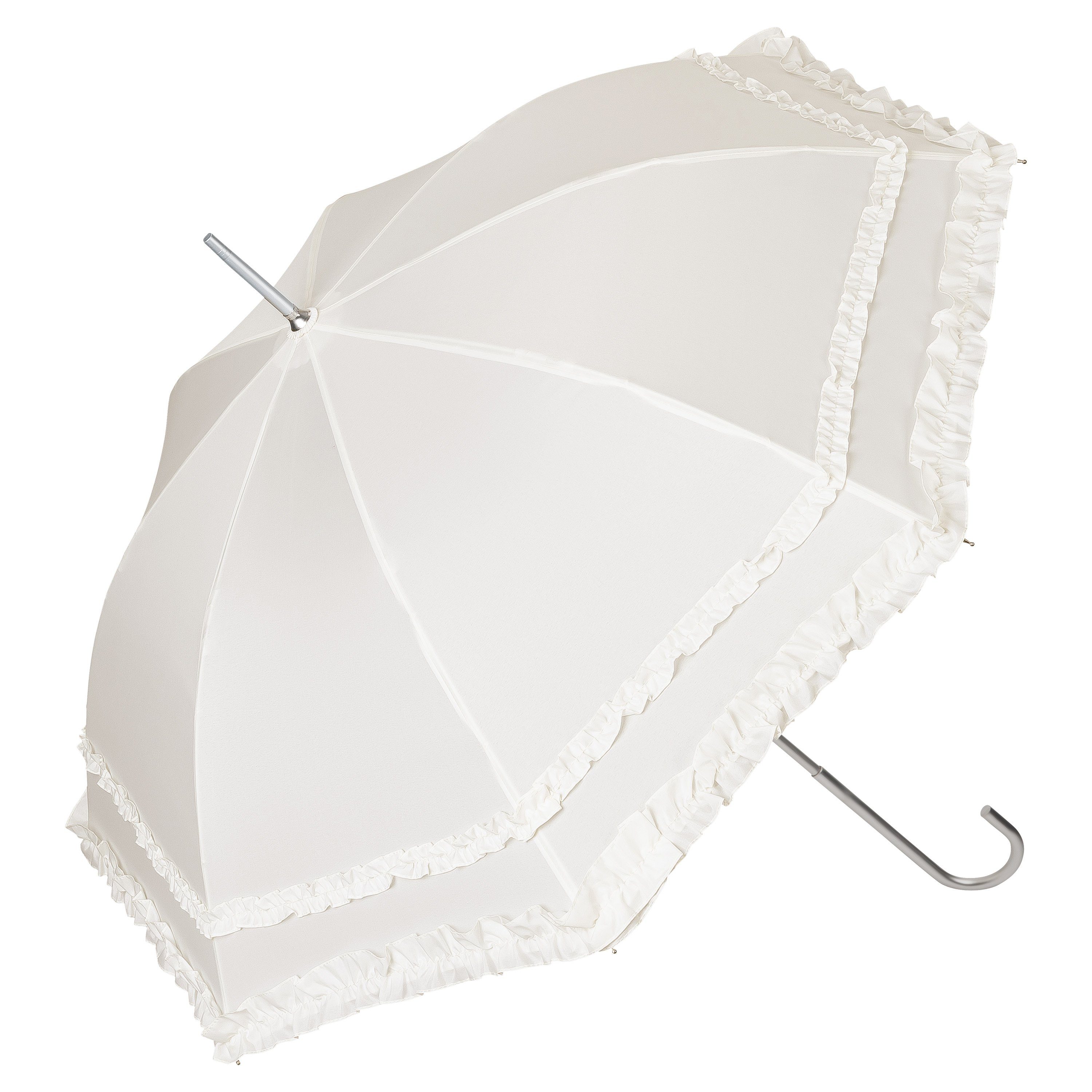 von Lilienfeld Stockregenschirm Regenschirm Sonnenschirm Hochzeitsschirm Mary, zwei Rüschenkanten ecru