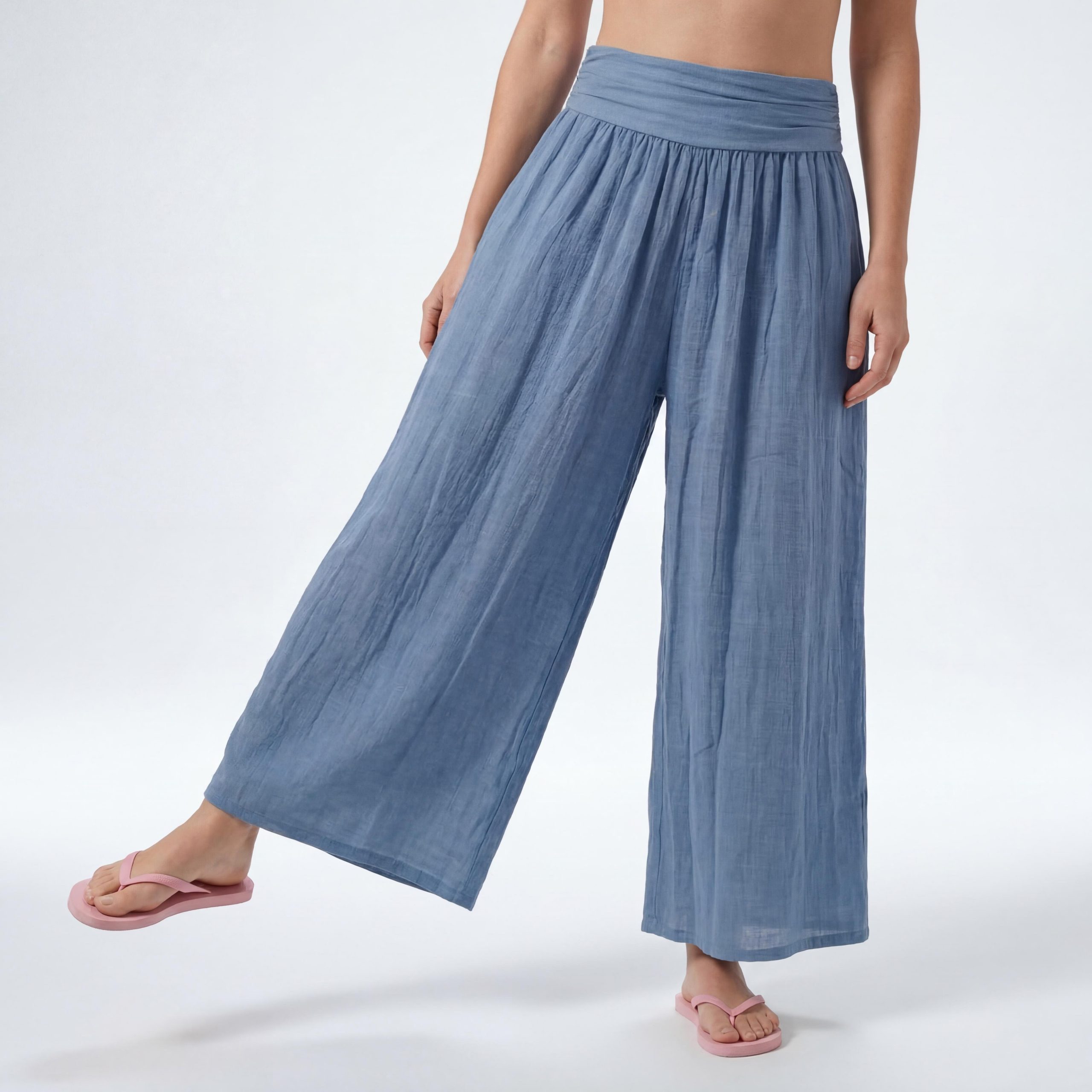 Haremshose Damen Flatterhose Baumwolle Sommerhose Leinen Optik Culotte Volant