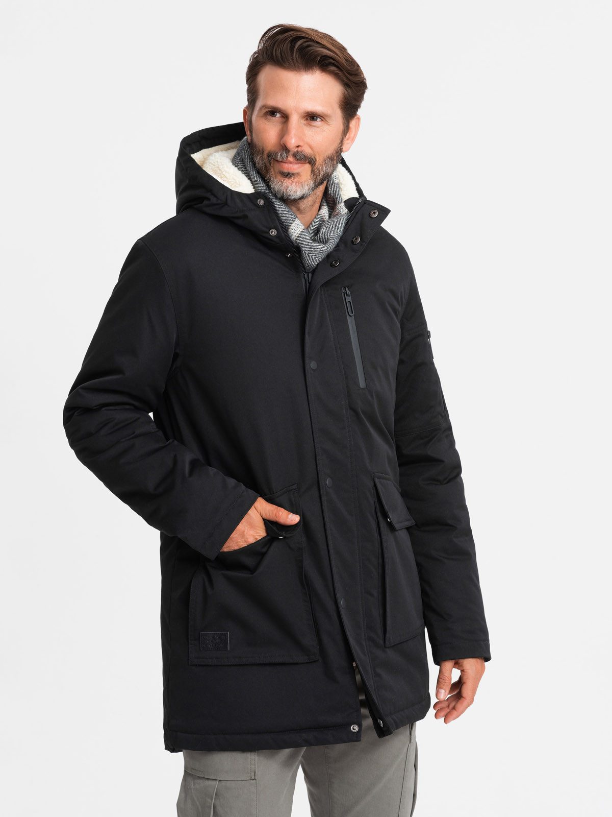 Parka Lange Herren-Parka-Jacke mit Schafsfell