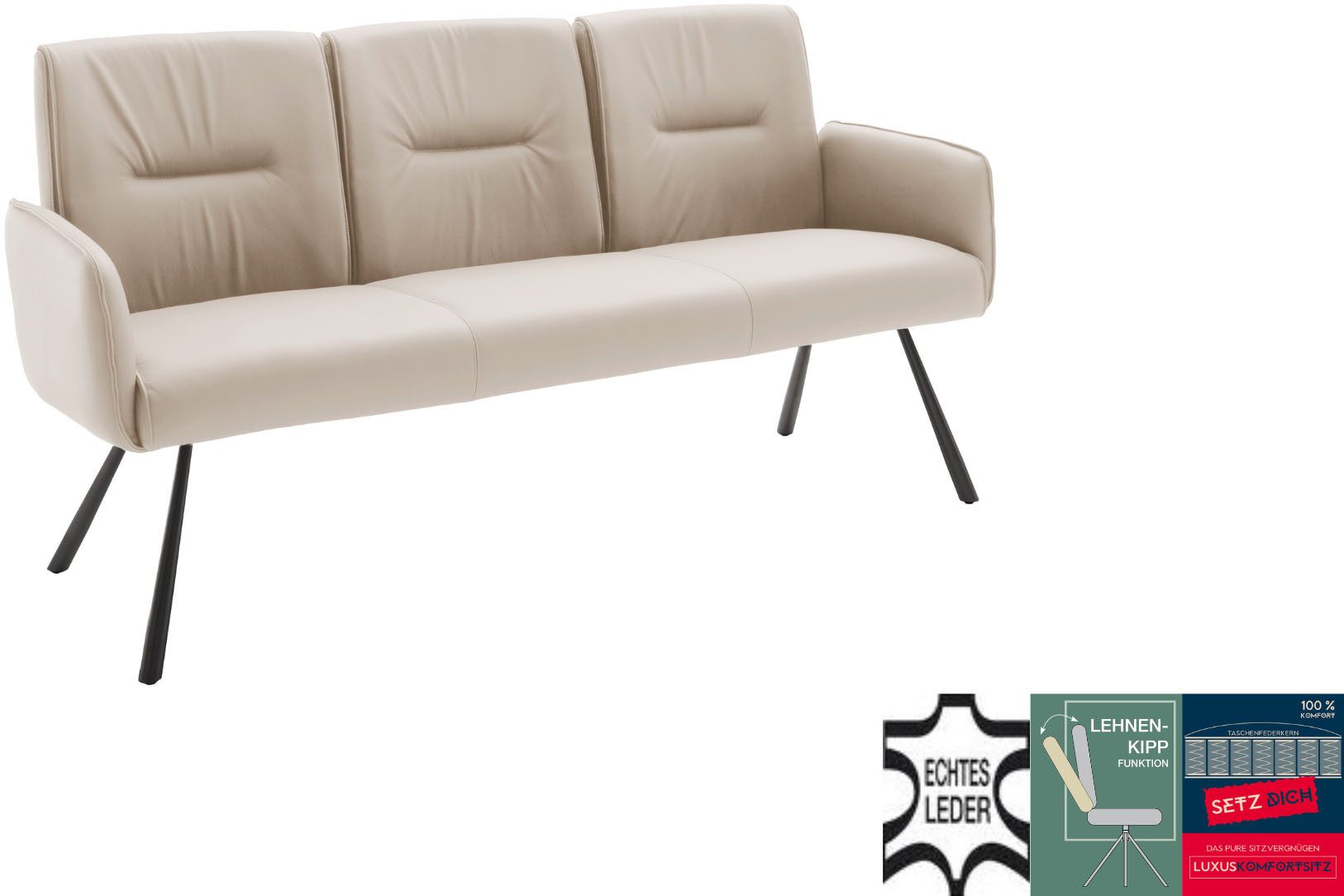 MCA furniture Sitzbank Delane (1-St), Taschenfederkern, Lehnenkippfunktion, Armlehnen, beweglicher Rücken