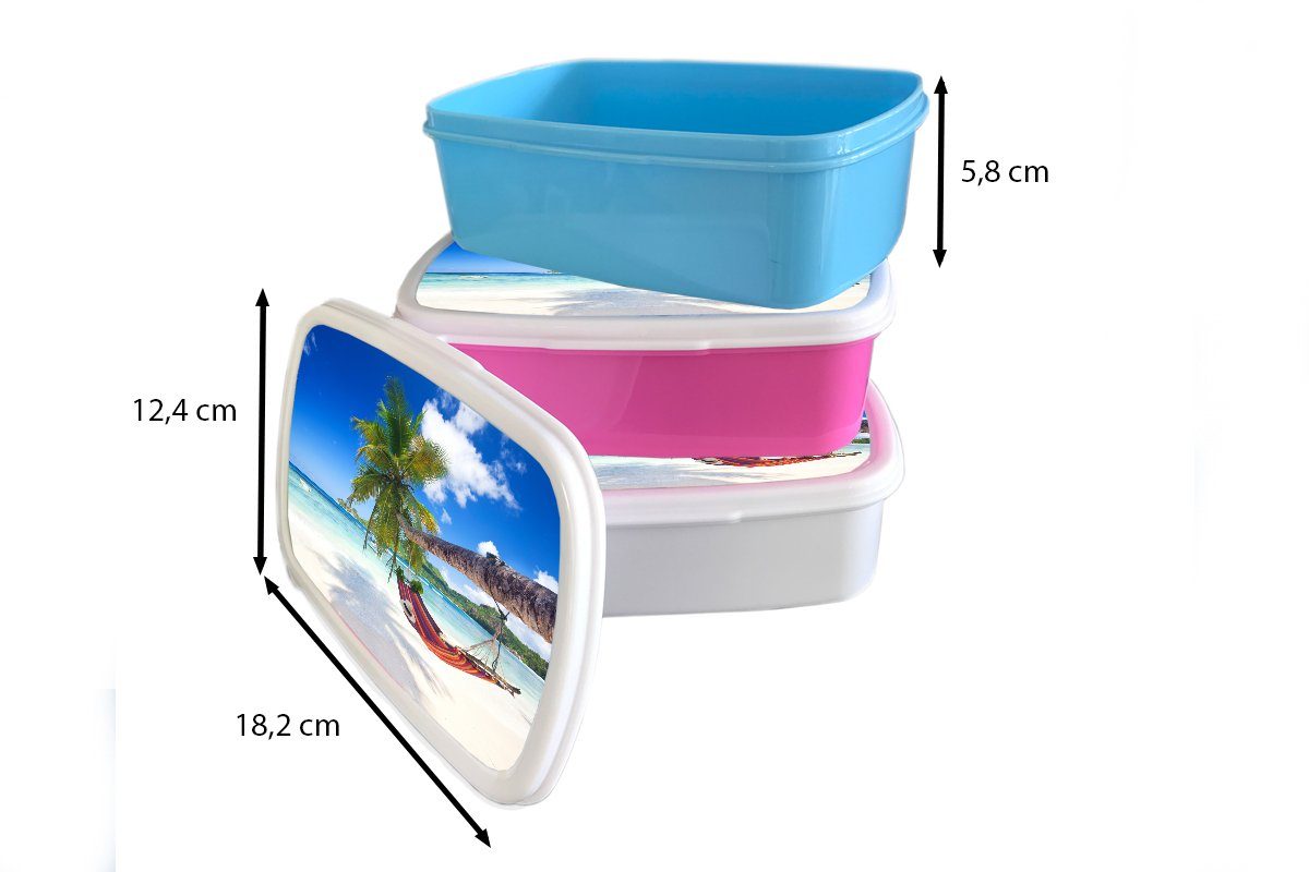 MuchoWow Lunchbox für rosa Kunststoff, - Snackbox, - (2-tlg), Kinder, Kunststoff Palme, - Hängematte Brotdose Meer Brotbox Erwachsene, Strand Mädchen