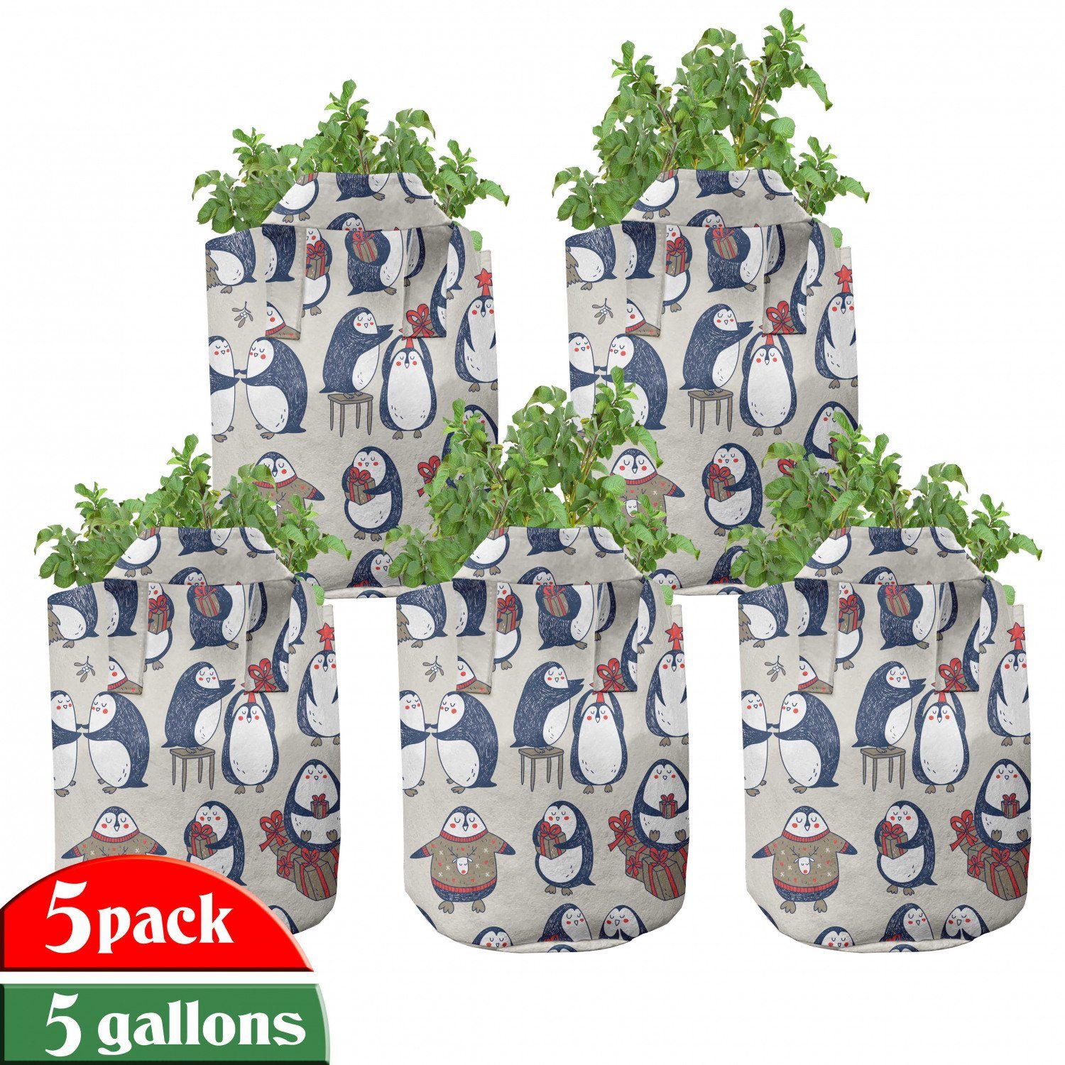 Abakuhaus Pflanzkübel hochleistungsfähig Stofftöpfe mit Grunge Griffen für Pflanzen, Weihnachten Penguins Boxes