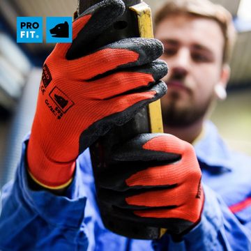 PRO FIT by Fitzner Mechaniker-Handschuhe Latex-Feinstrickhandschuh, (12, Paar) Wasserdichte Handinnenfläche