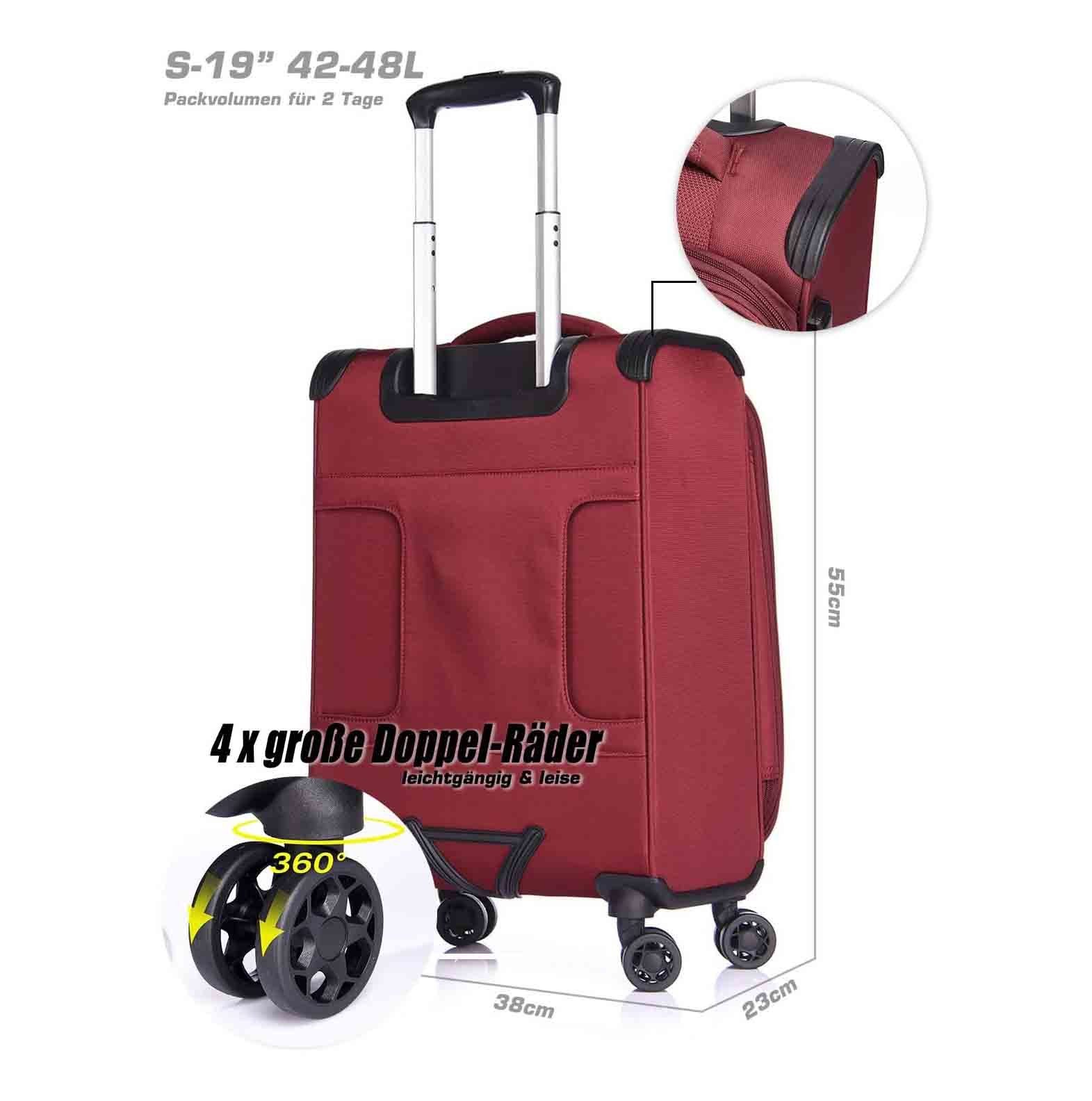 Verage Weichgepäck-Trolley Toledo Weichschalenkoffer Reisekoffer, 4 Rollen, TSA-Schloss, 4 Rollen Trolley Volumenerweiterung bei S/M/L/Sets