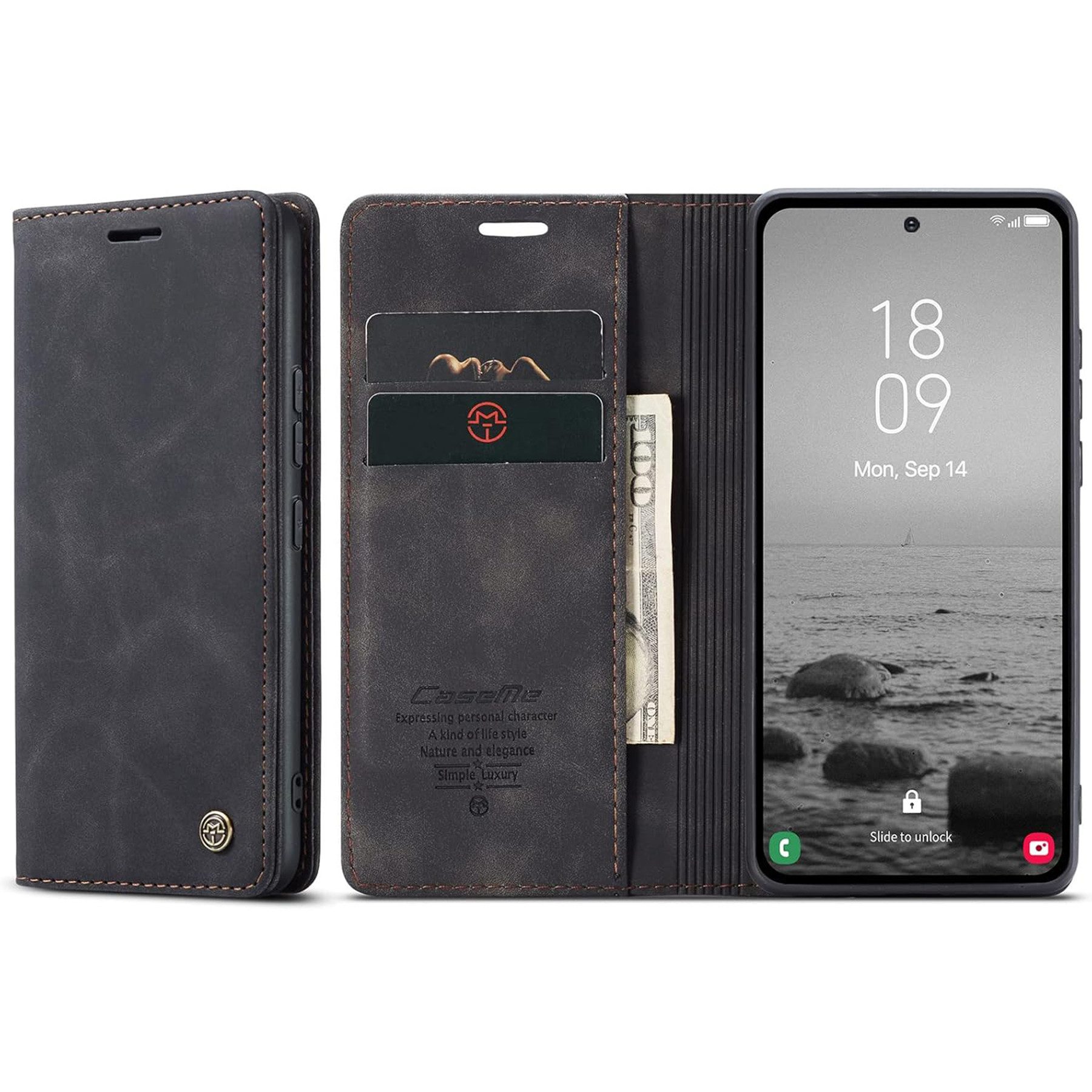 Wörleonline Handyhülle Schutzhülle für Samsung Galaxy A55 5G Hülle, mit Magnetverschluss und zwei Kartenfächern, Klapphülle, Flip Case