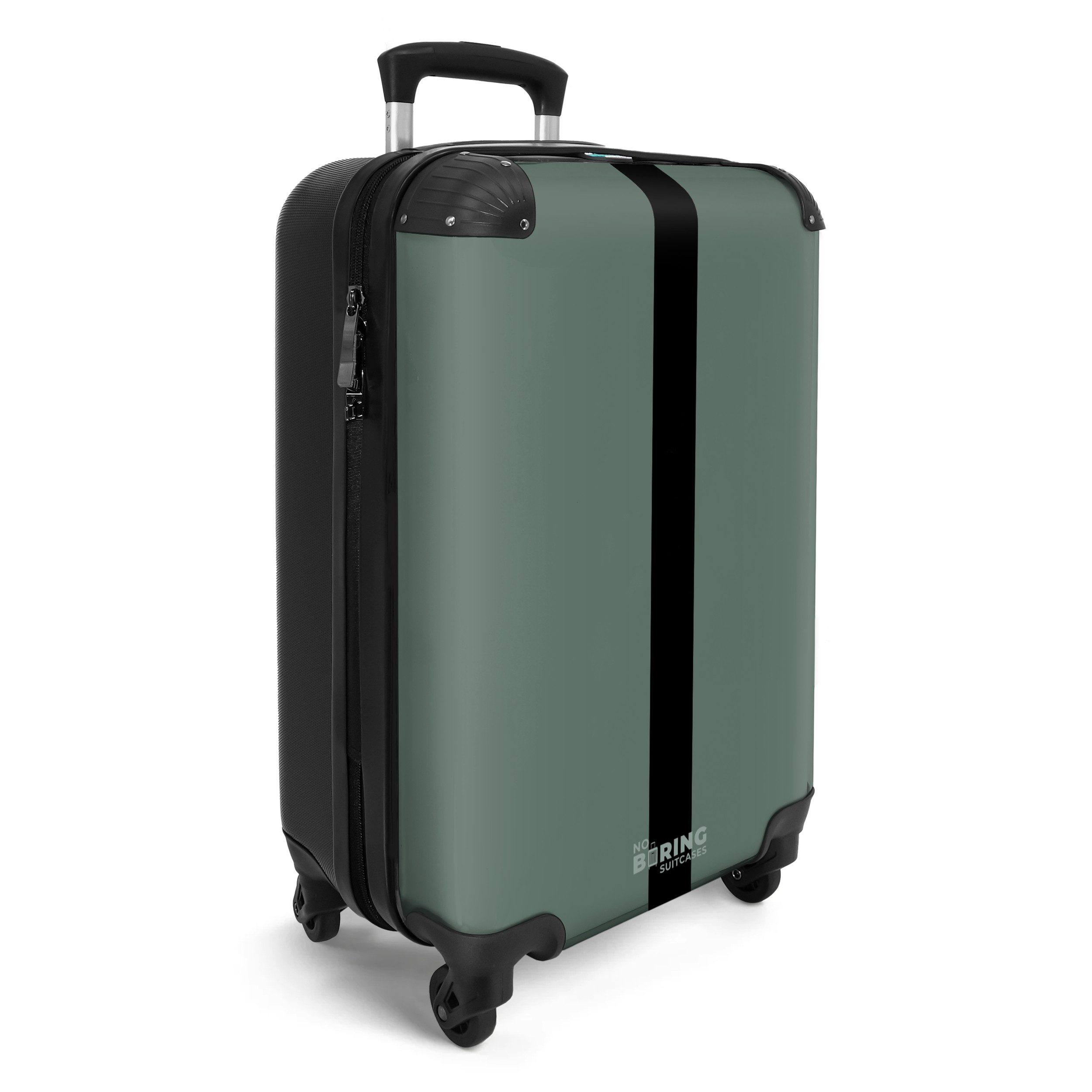 NoBoringSuitcases.com© Hartschalen-Trolley Grün mit schwarzem Streifen günstig online kaufen