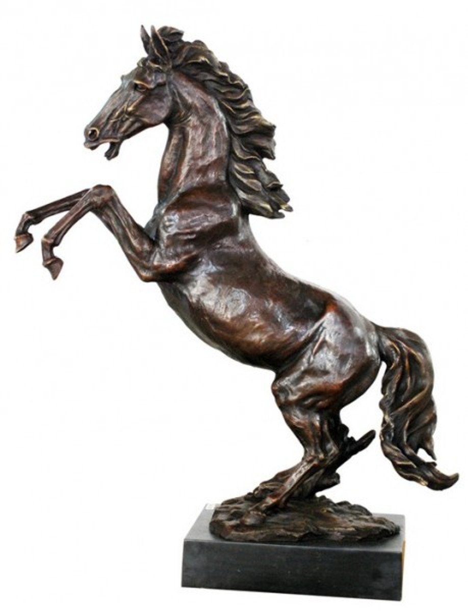 Dekofigur Pferde - Skulptur auf Natursteinsockel Bronze Figur Casa Padrino Pferd Luxus cm 90 Höhe Wildes