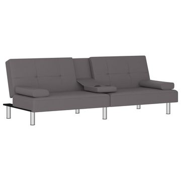 vidaXL Sofa Schlafsofa mit Getränkehaltern Grau Kunstleder