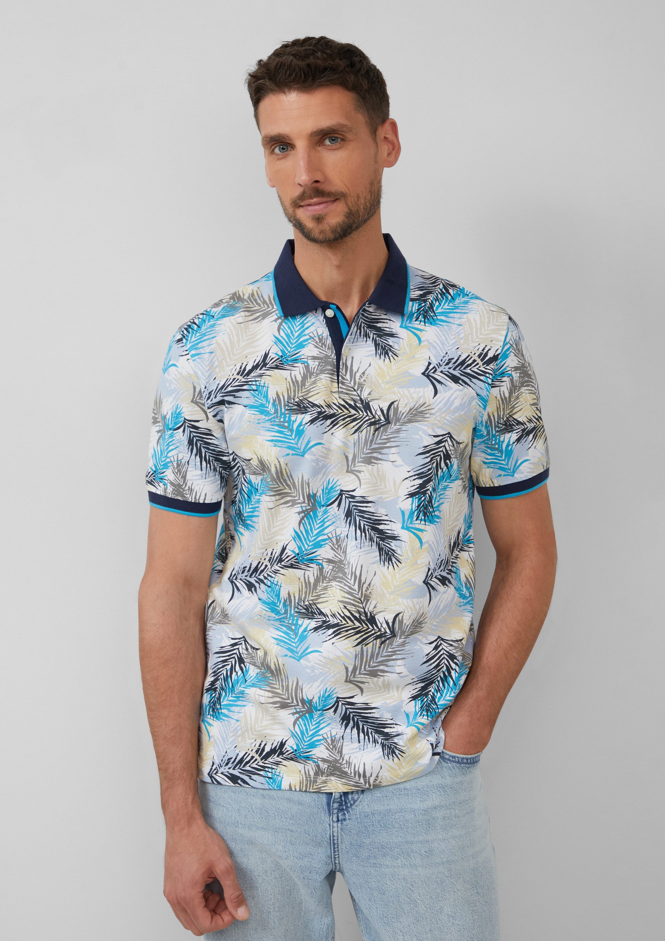 s.Oliver Kurzarmshirt Polo-Shirt Piqué-Poloshirt mit Print günstig online kaufen