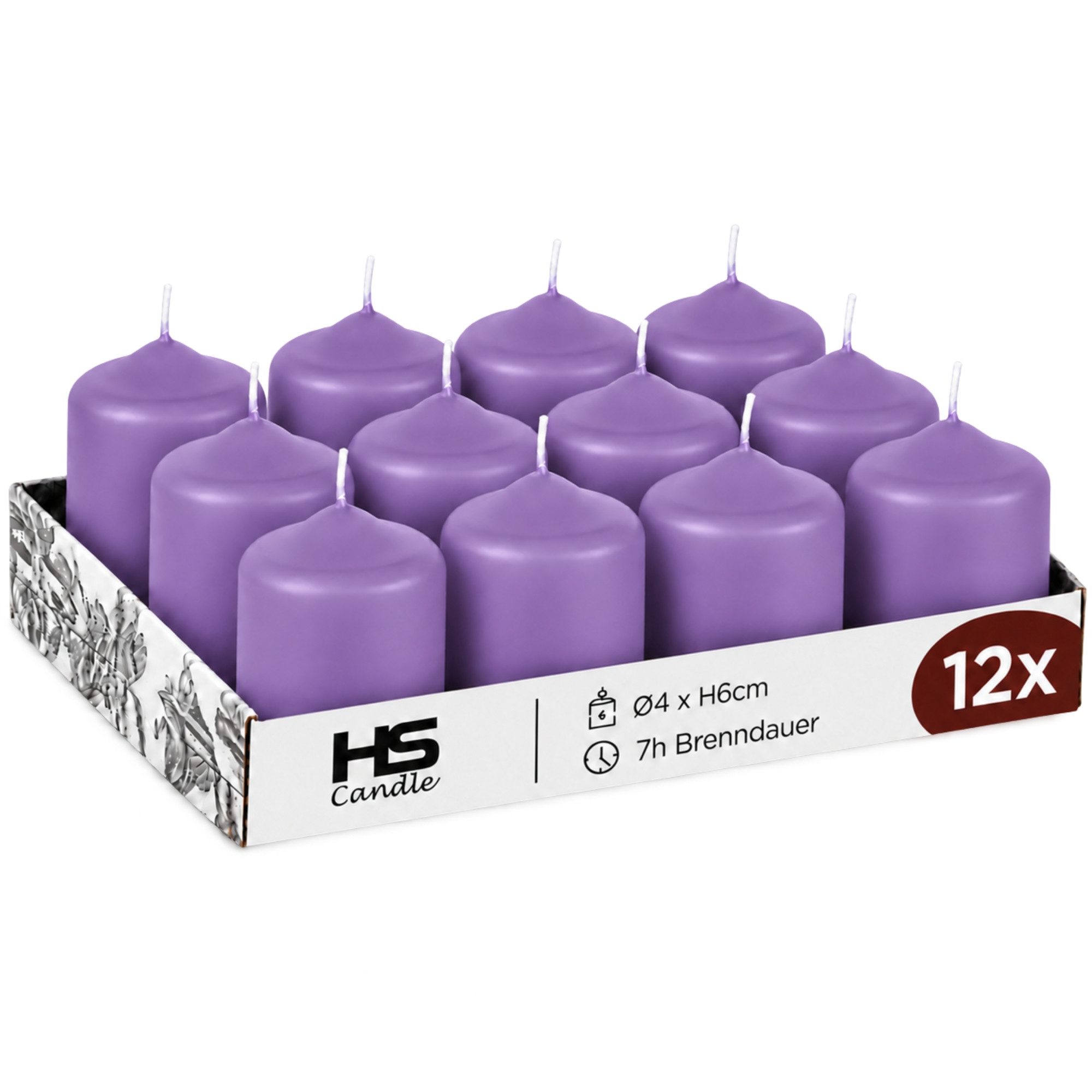 HS Candle Stumpenkerze Set kompakt und unparfümiert, Ø4cm x H6 cm (12-tlg., Dekolicht), bis zu 7h Brenndauer je Kerze, Wachsmischung, Made in EU