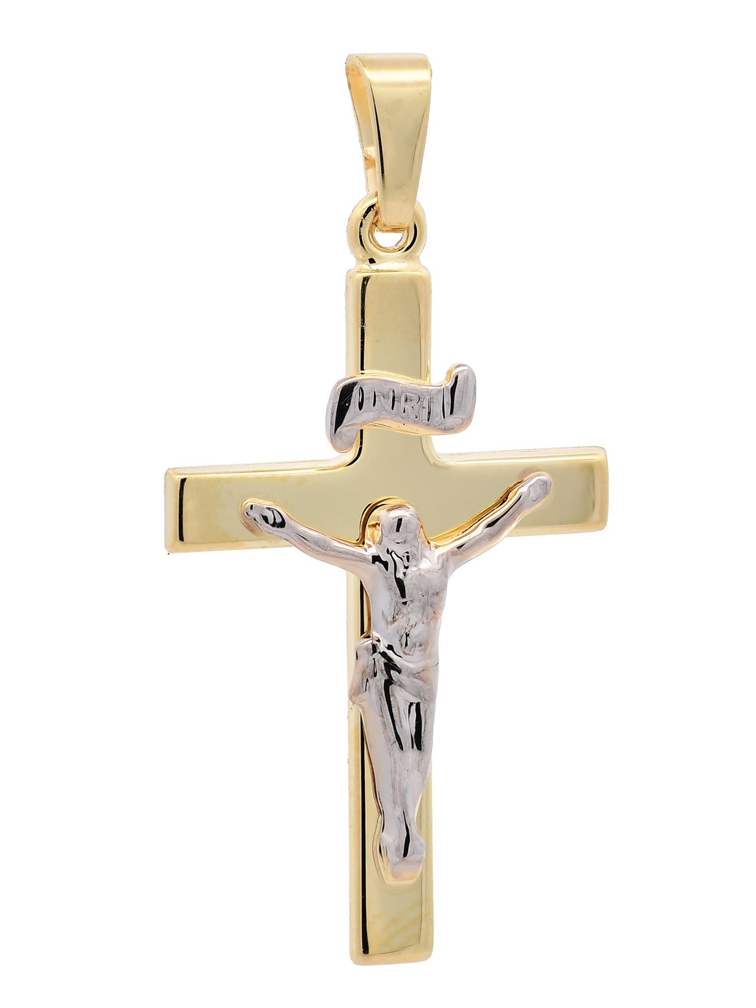 HOPLO Kreuzanhänger Gold Anhänger Kreuz Korpus mit Goldkette 585-14 Karat Gold 36 cm, Made in Germany
