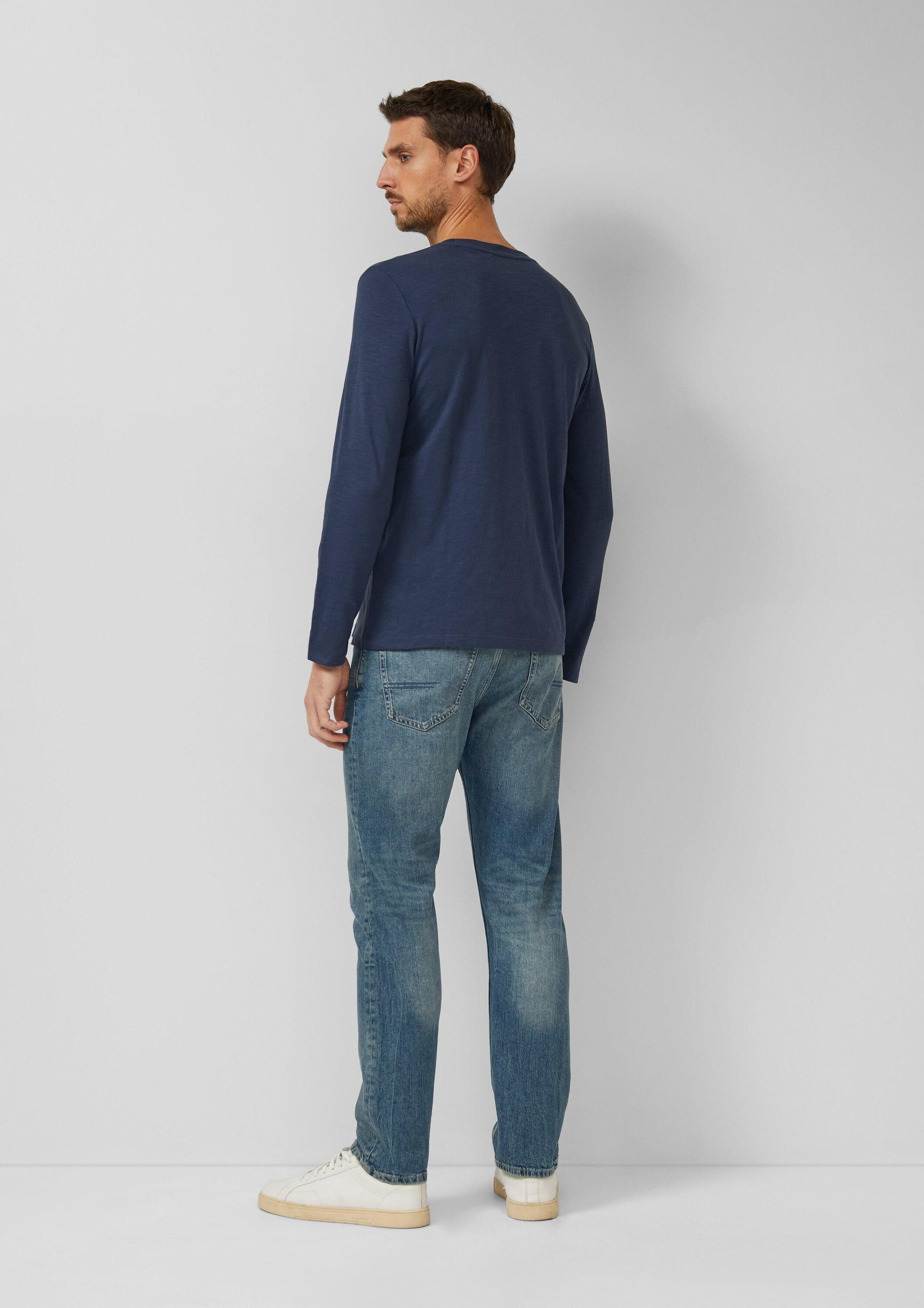 s.Oliver Langarmshirt T-Shirt Flammgarn-Longsleeve mit Teilungsnaht und Label-Patch