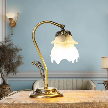 Licht-Erlebnisse Nachttischlampe TABLE LAMP, ohne Leuchtmittel, Tischlampe Messing massiv Glas Blütenform 30 cm E14