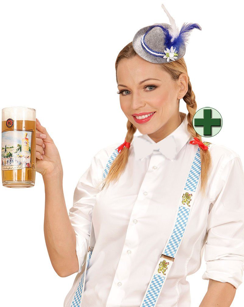 Karneval-Klamotten Trachten-Kostüm Bayernhut Damen Mini Edelweiß und Hosenträger, Accessoires für Oktoberfest