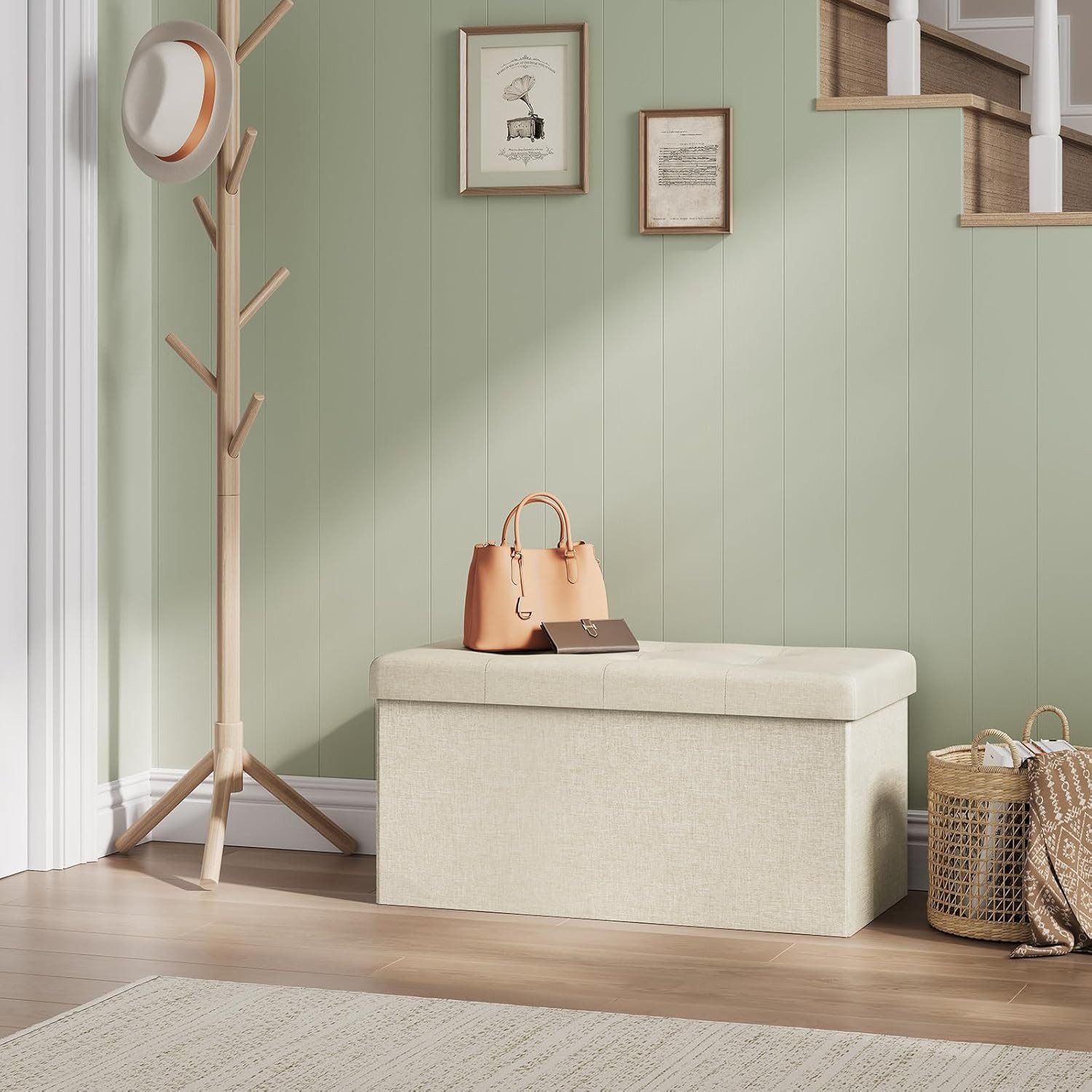 Woltu Sitzhocker (1 St), mit Stauraum Gepolsterte Sitzfläche aus Leinen, faltbar