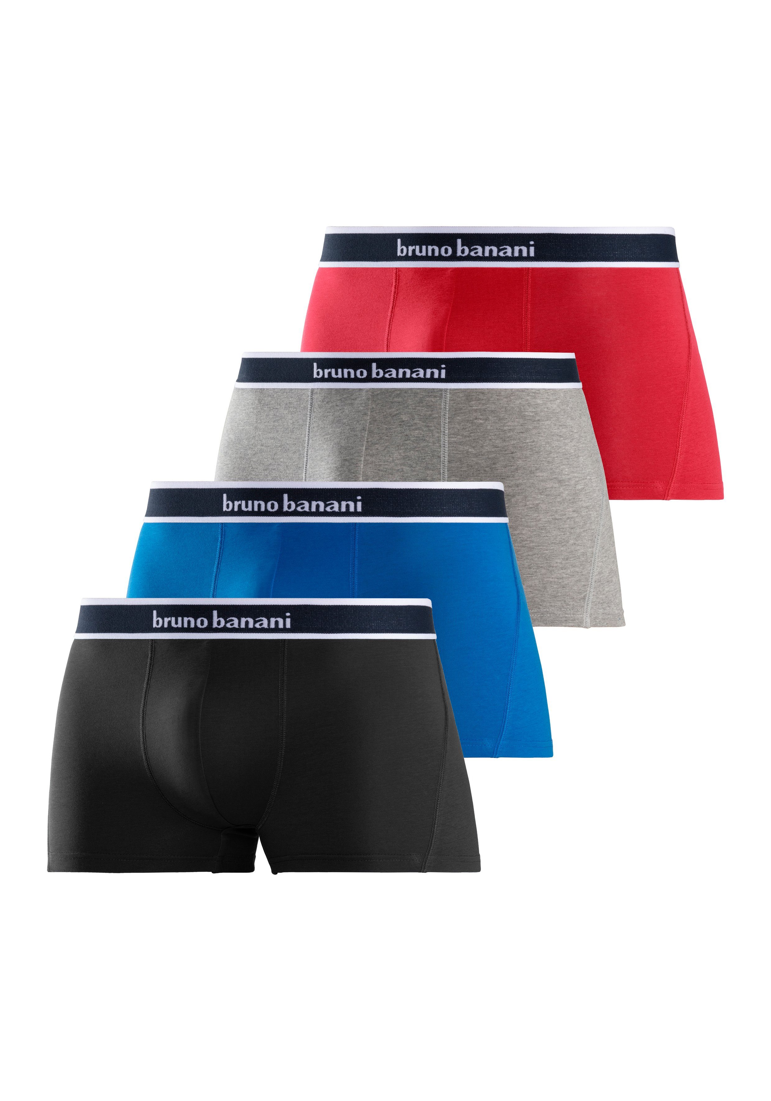 schwarz, rot, (Packung, Banani 4-St) grau-meliert, Boxer Bruno royalblau