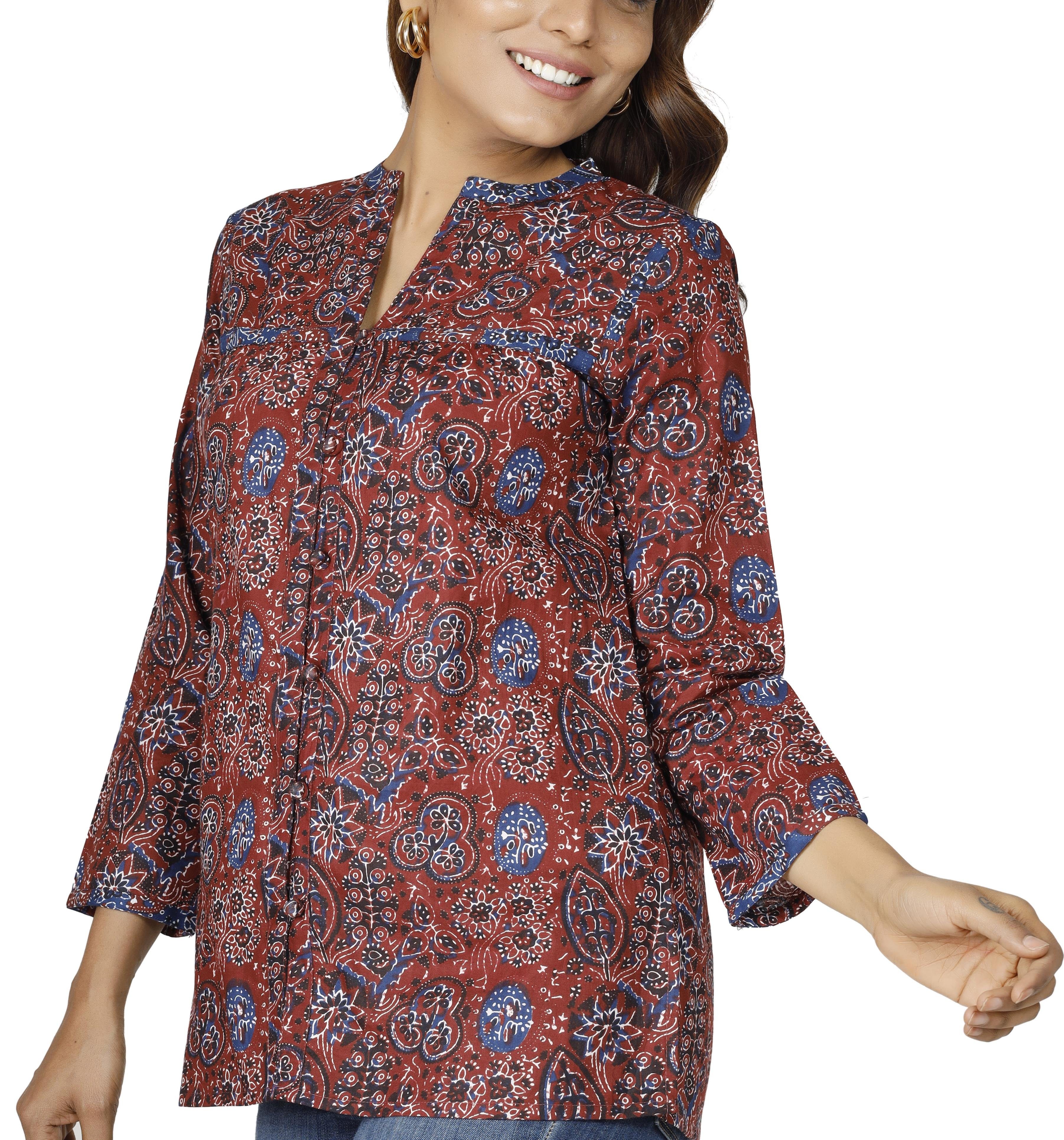 Guru-Shop Longbluse Handbedruckte Bohobluse, luftige Baumwollbluse.. günstig online kaufen