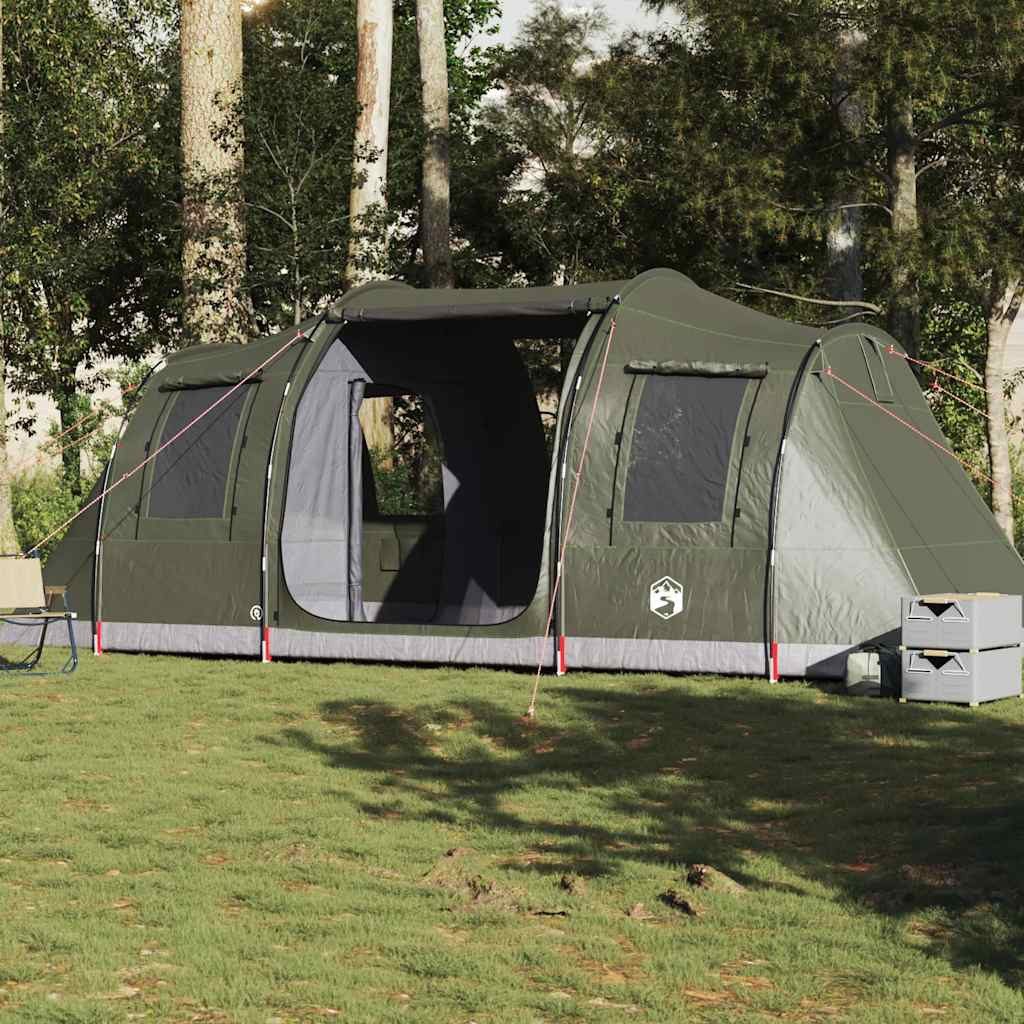 furnicato Faltzelt Tunnelzelt 4 Personen 472x245x192 cm Olivgrün, (1 tlg), Campingzelt mit 2 Schlafkabinen, E-Anschluss und 5 Fenstern