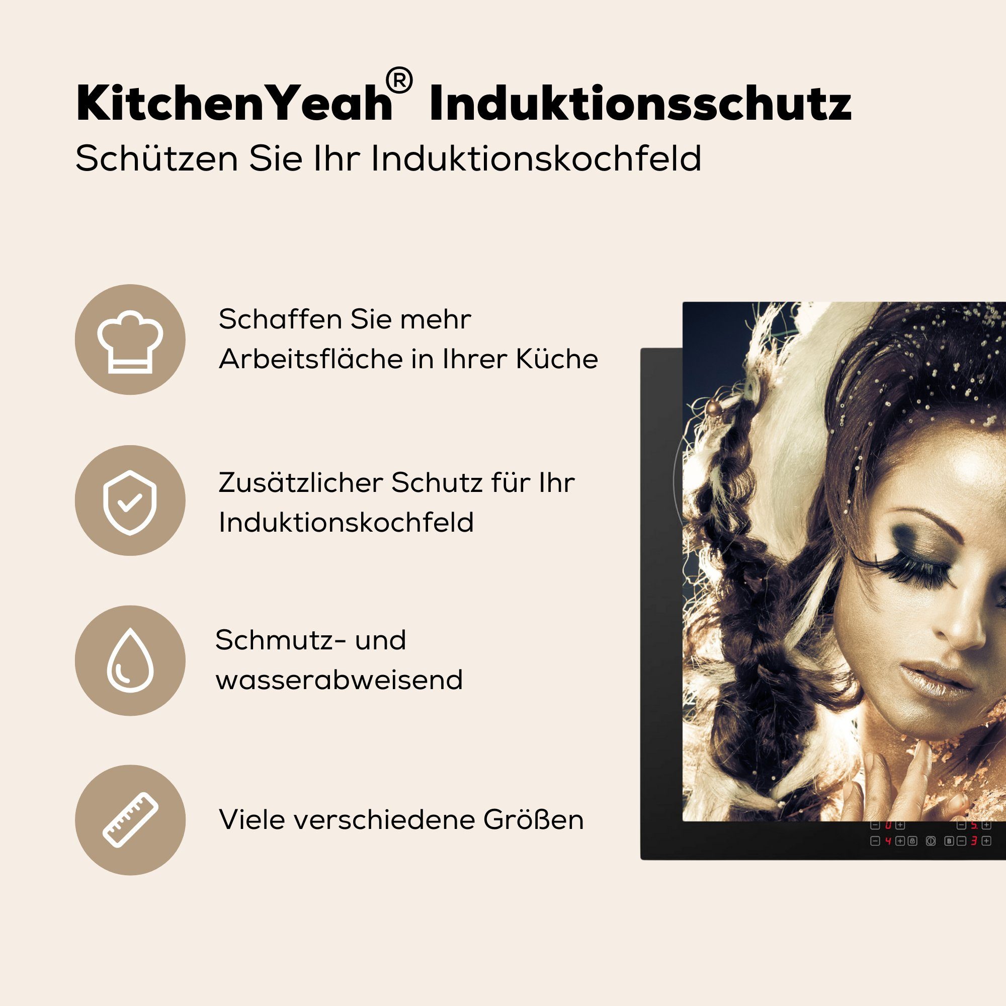 Gold Herdblende-/Abdeckplatte Ceranfeldabdeckung, MuchoWow tlg), (1 - Arbeitsplatte Lidschatten, für küche Vinyl, - 78x78 Frau cm,